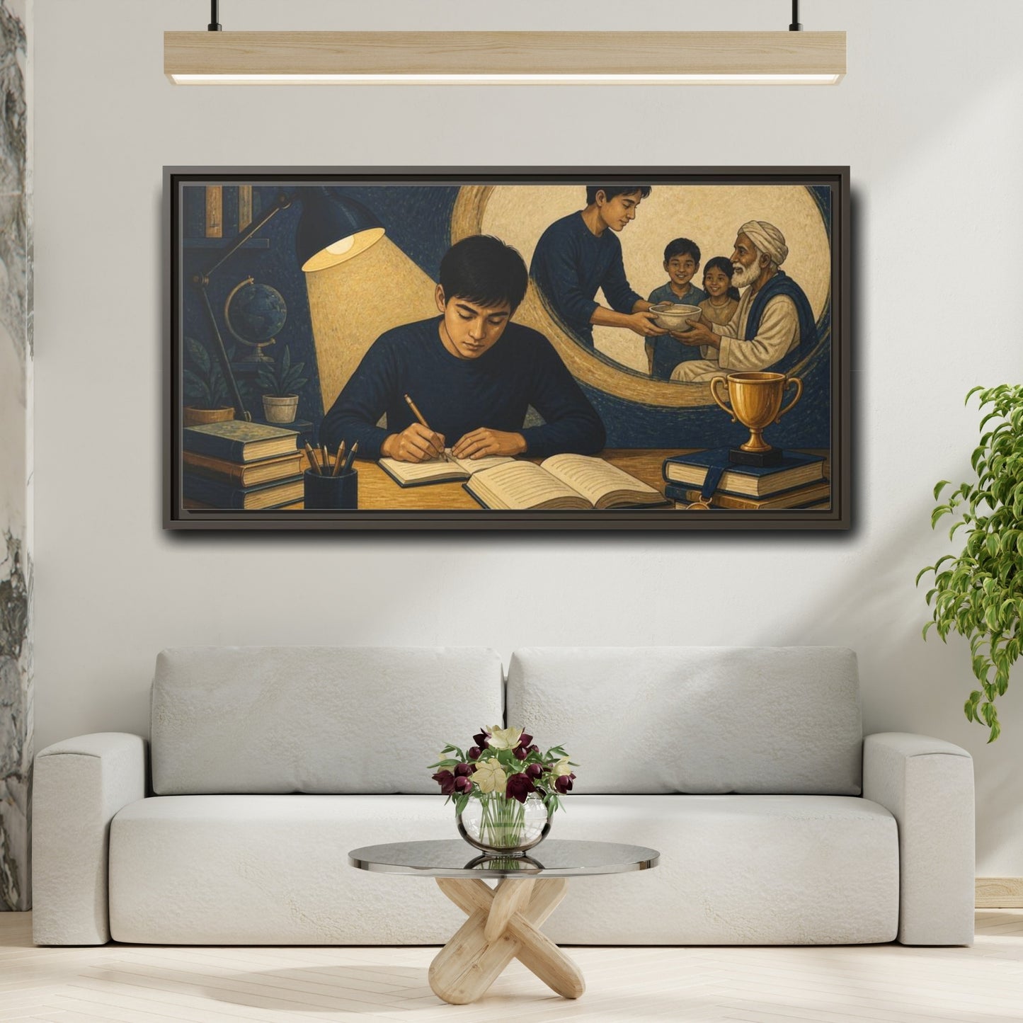 Mockup 2. Motivation: Student At Desk shown as framed canvas print