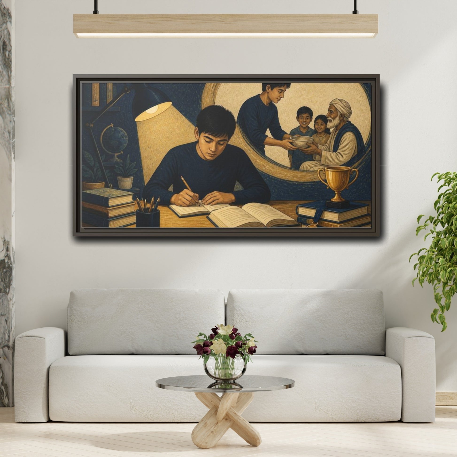 Mockup 2. Motivation: Student At Desk shown as framed canvas print
