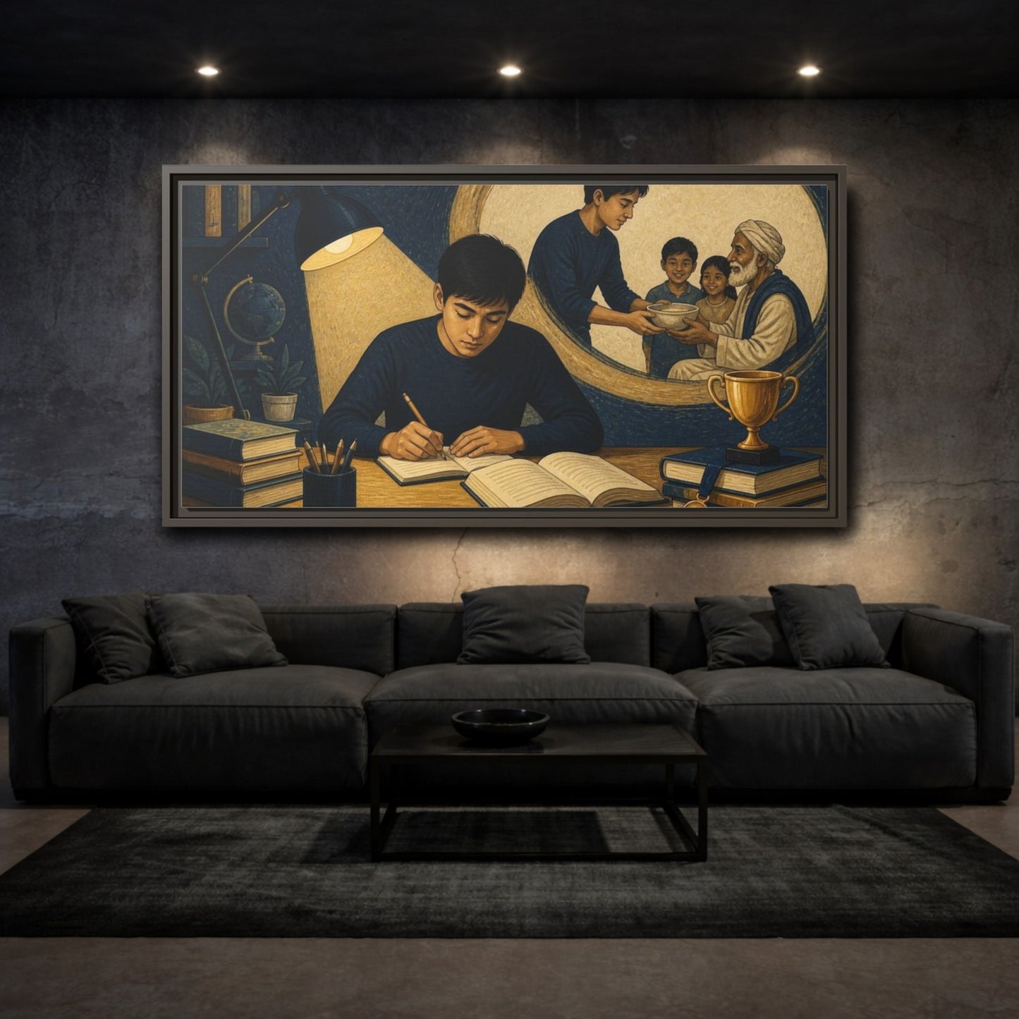 Mockup 3. Motivation: Student At Desk shown as framed canvas print