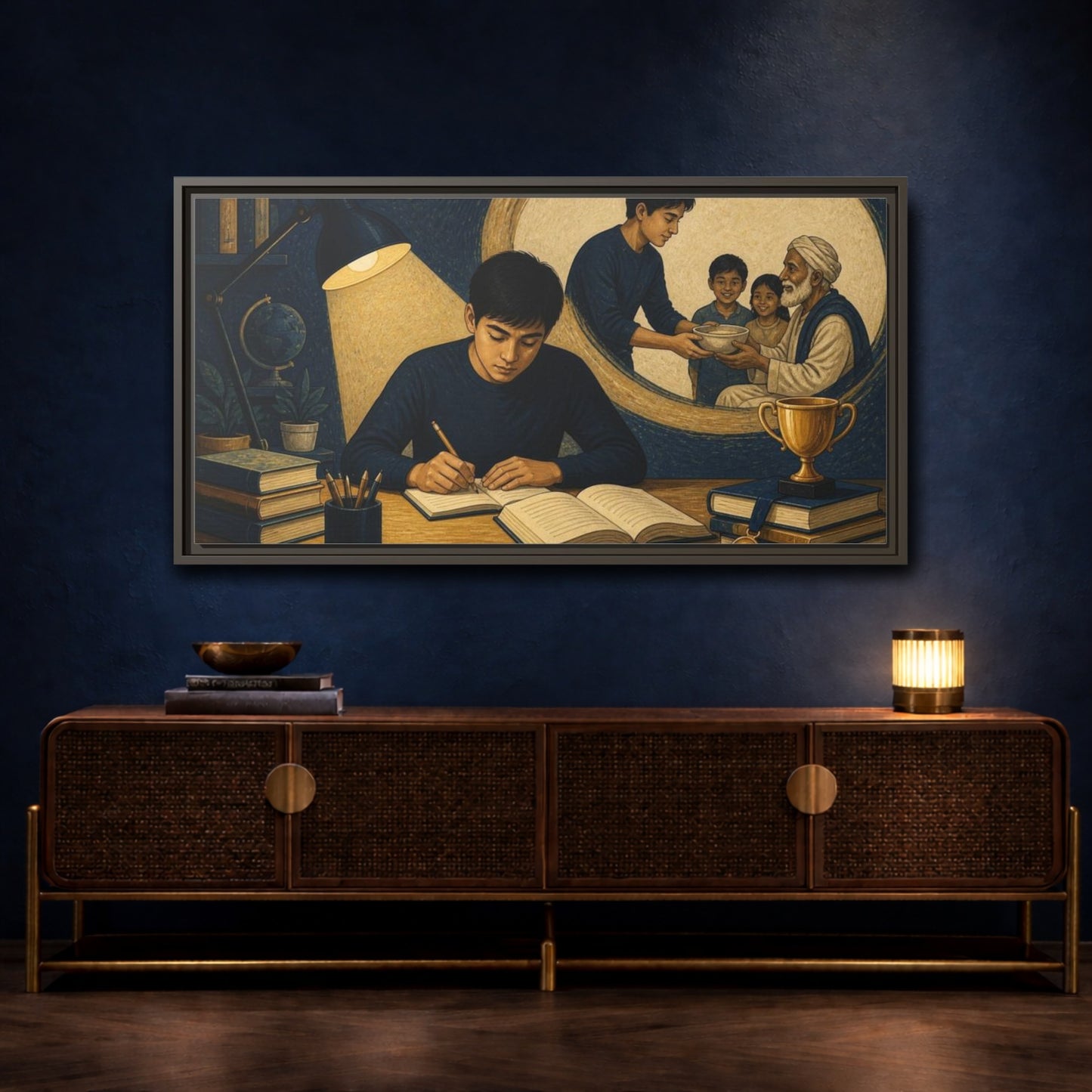 Mockup 4. Motivation: Student At Desk shown as framed canvas print