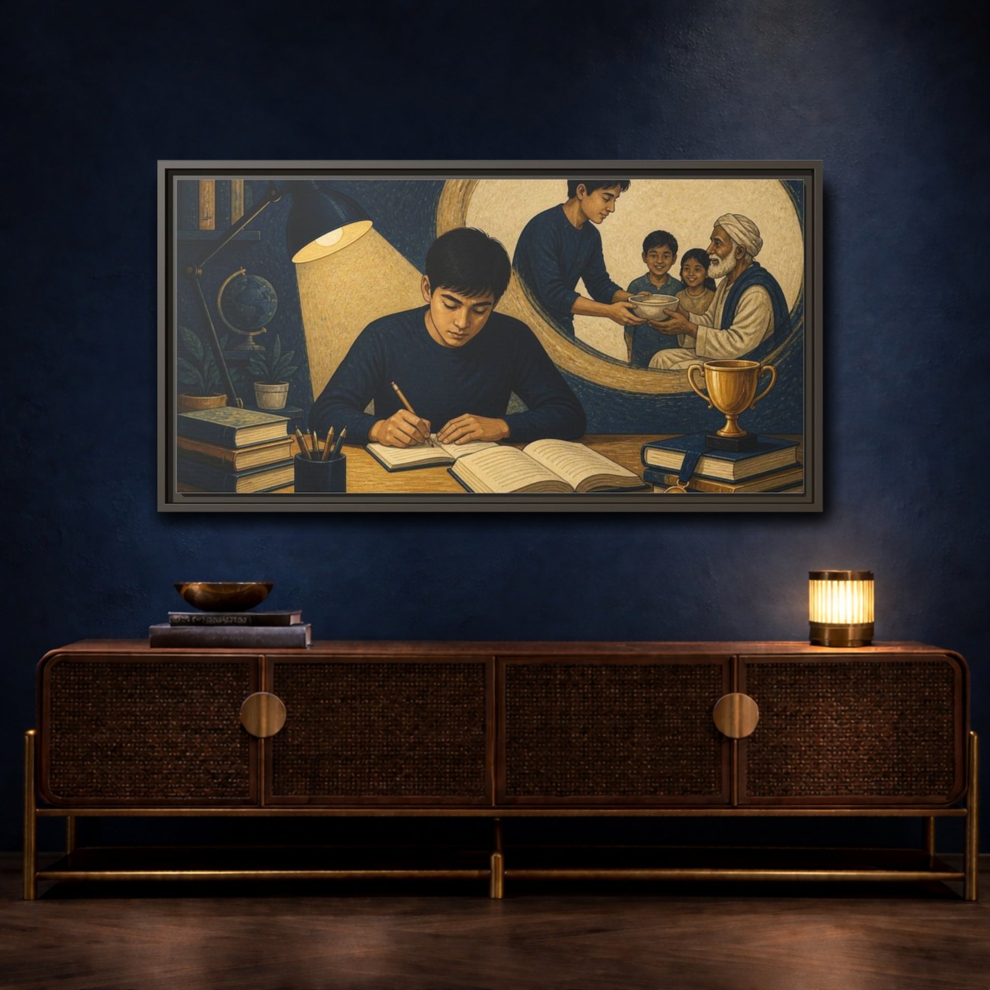 Mockup 4. Motivation: Student At Desk shown as framed canvas print