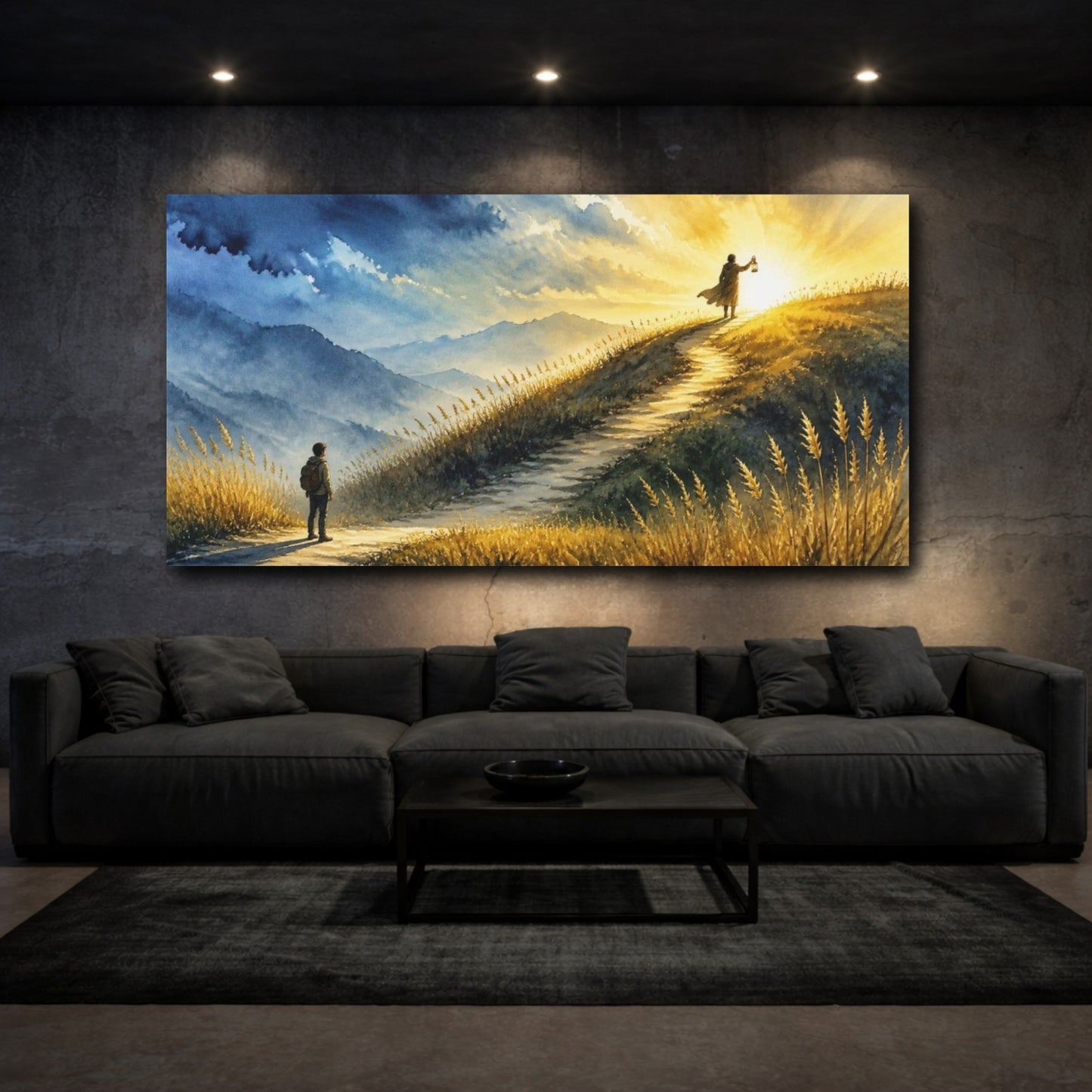 Mockup 3. Motivation Sunrise Path shown as canvas print