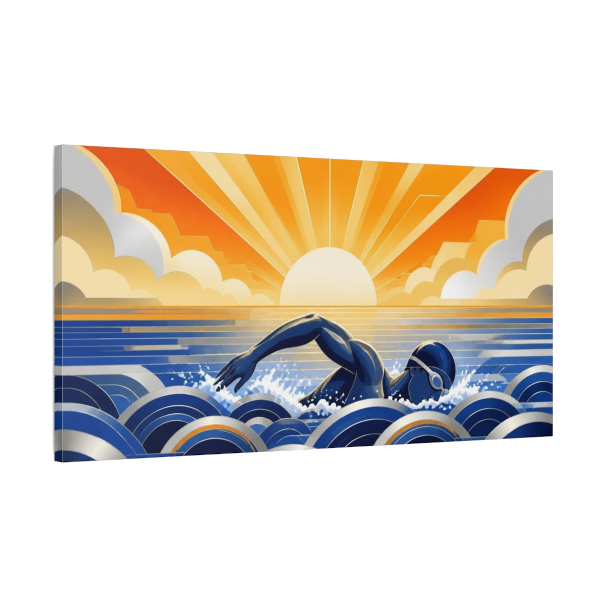 Main Mockup. Motivation: Sunrise Swimmer shown as canvas print