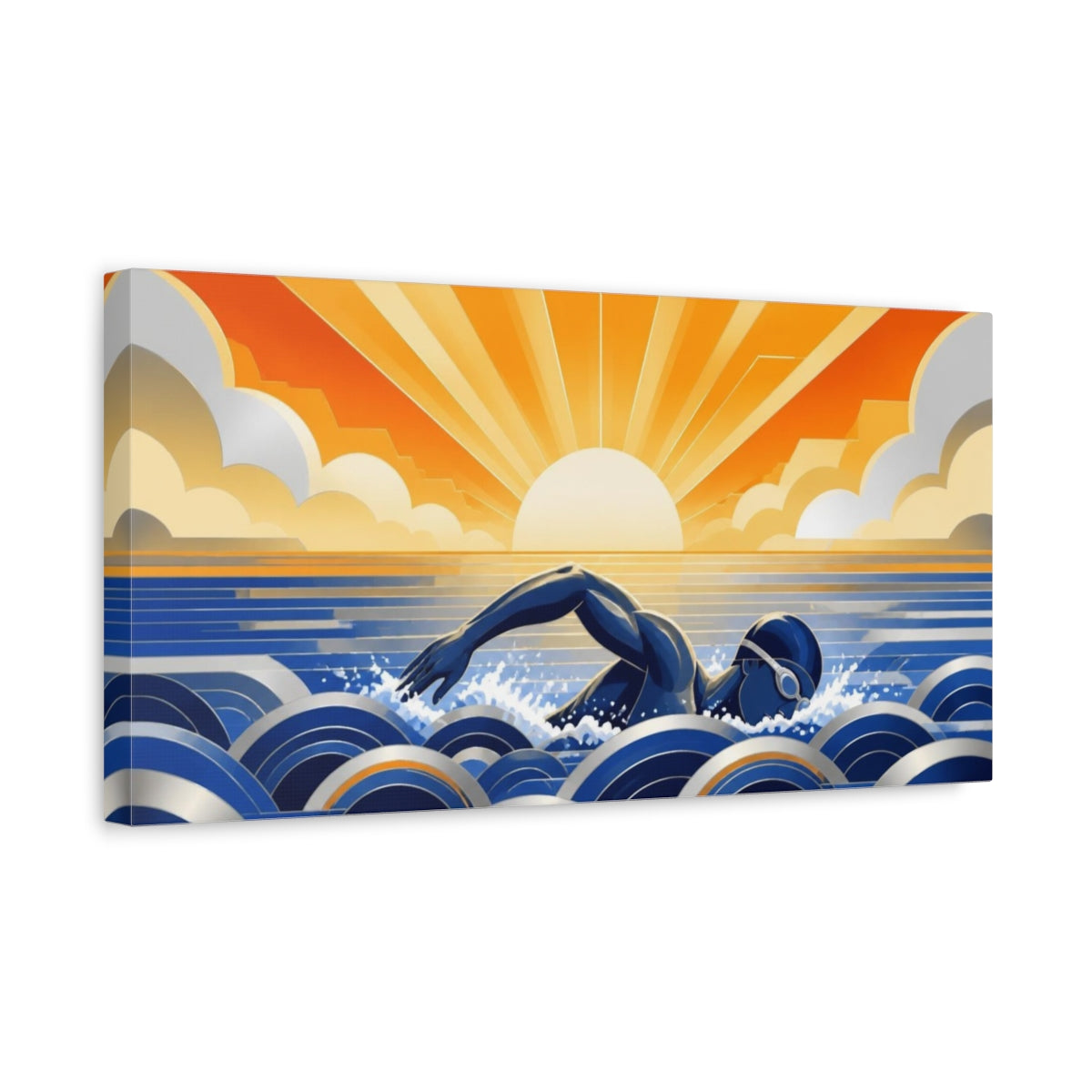 Side Mockup 3. Motivation: Sunrise Swimmer shown as canvas print
