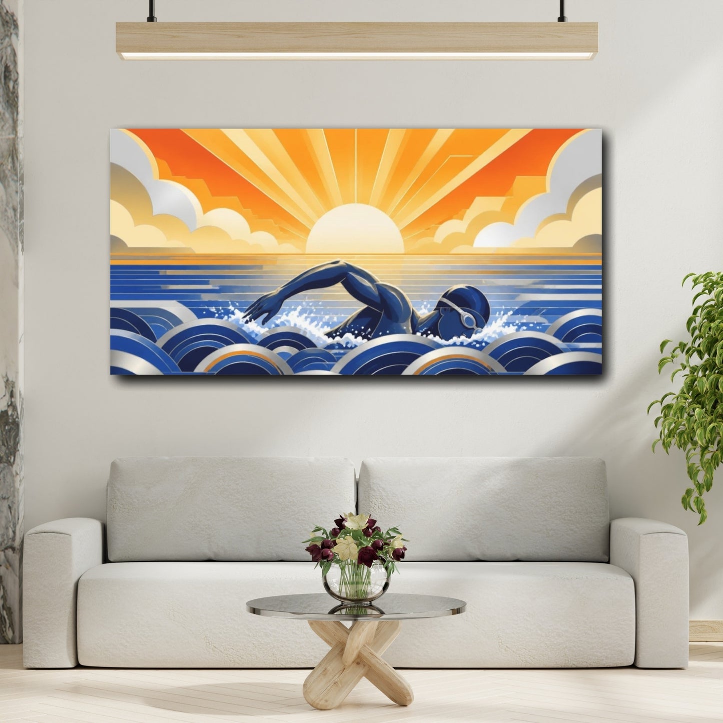Mockup 2. Motivation: Sunrise Swimmer shown as canvas print