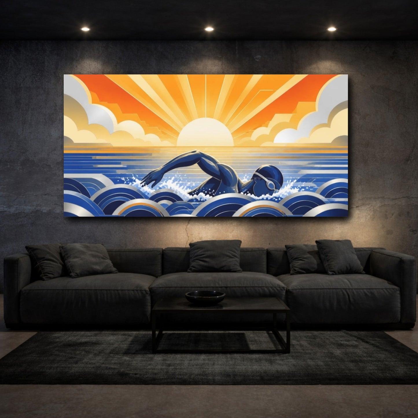 Mockup 3. Motivation: Sunrise Swimmer shown as canvas print