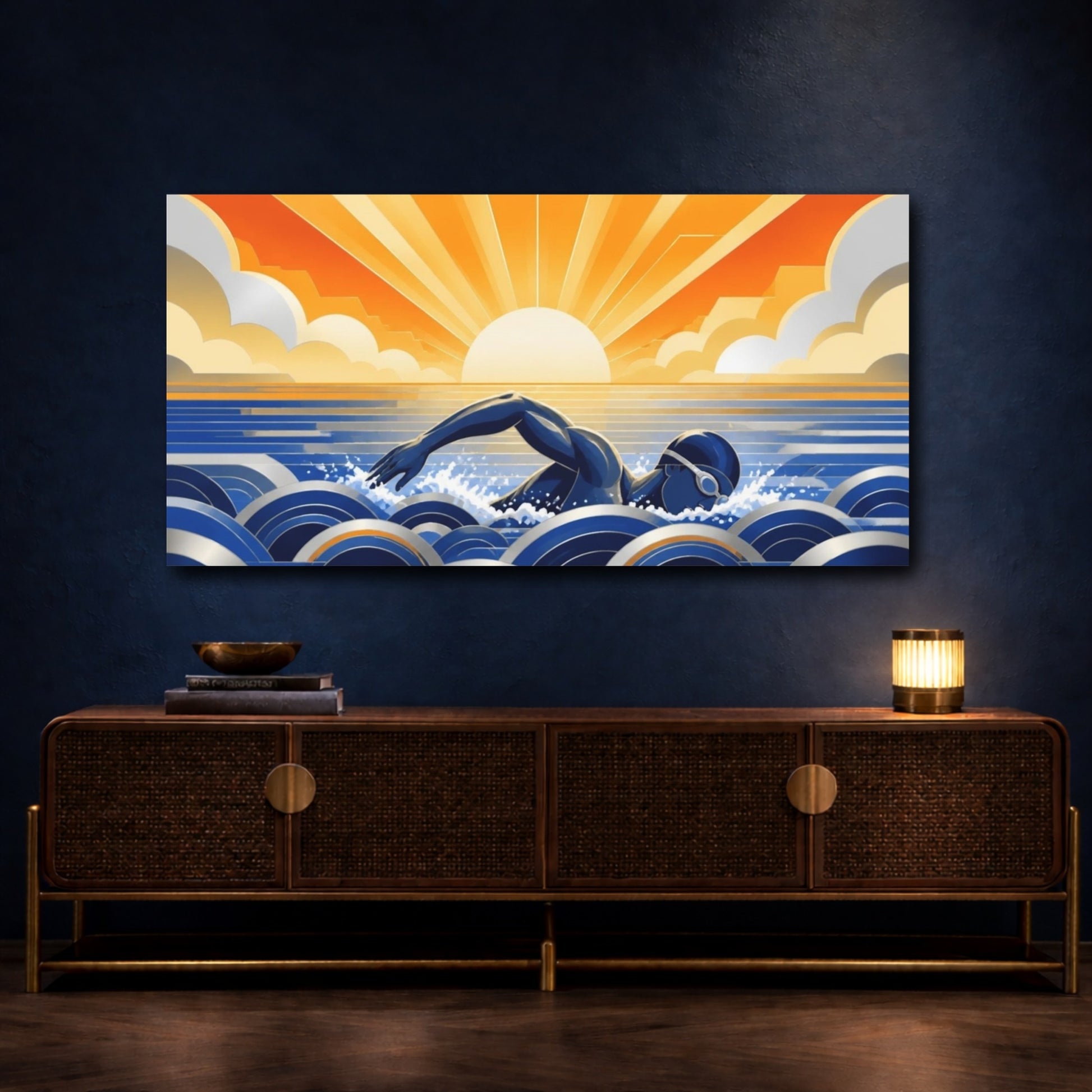 Mockup 4. Motivation: Sunrise Swimmer shown as canvas print