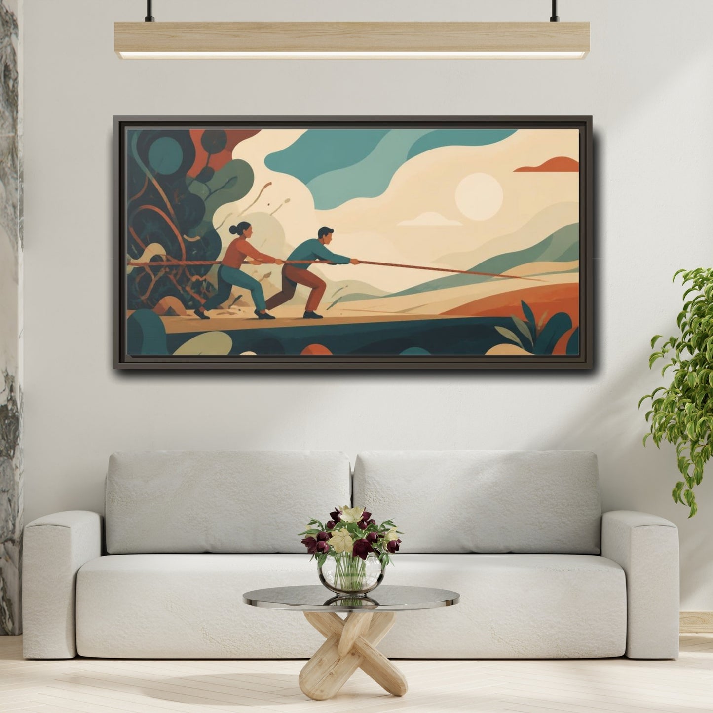 Mockup 2. Motivation Two Figures shown as framed canvas print