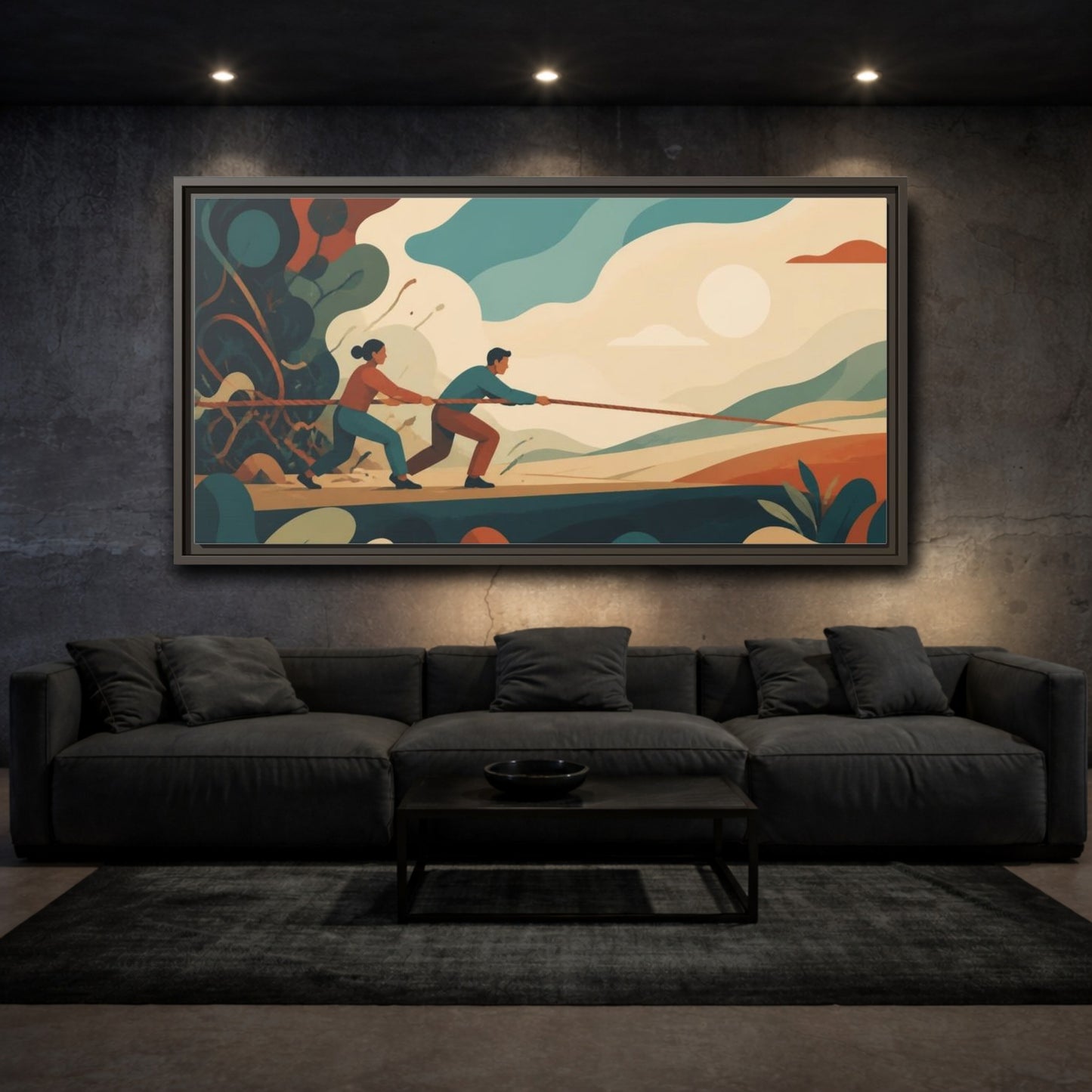 Mockup 3. Motivation Two Figures shown as framed canvas print