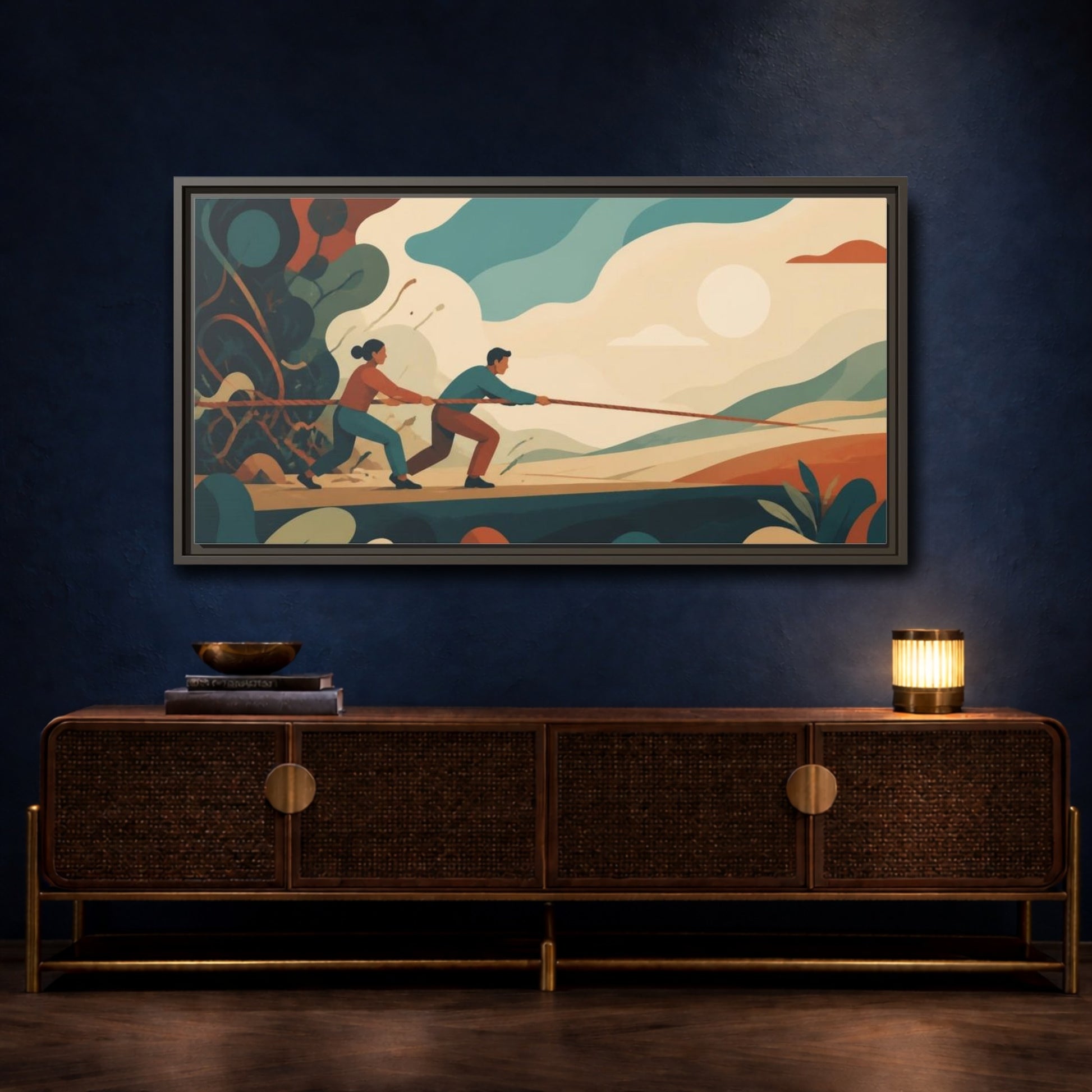 Mockup 4. Motivation Two Figures shown as framed canvas print