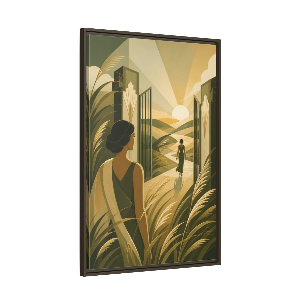 Main Mockup. Motivation: Woman At Sunrise shown as framed canvas print