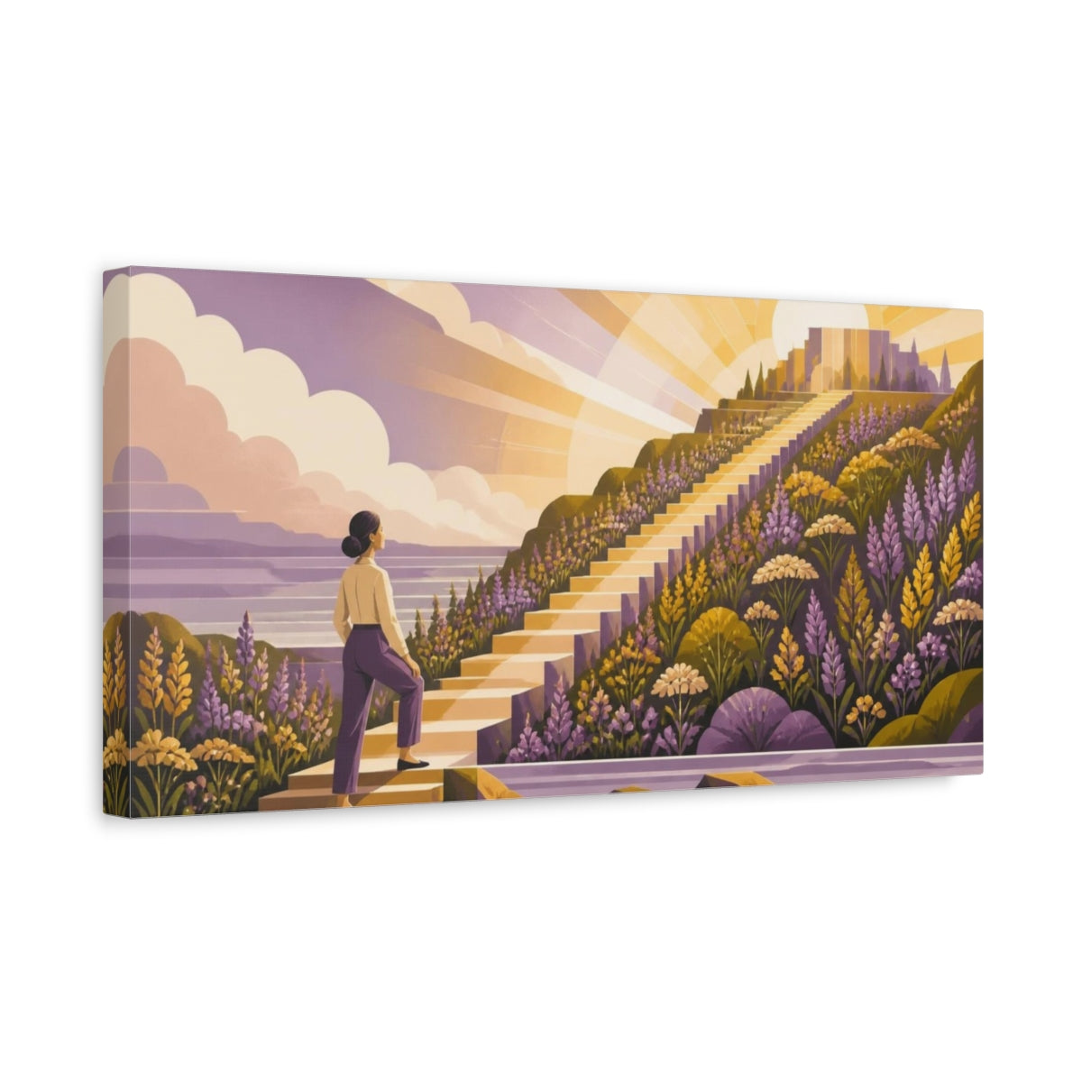 Side Mockup 3. Motivation Woman On Stairs shown as canvas print