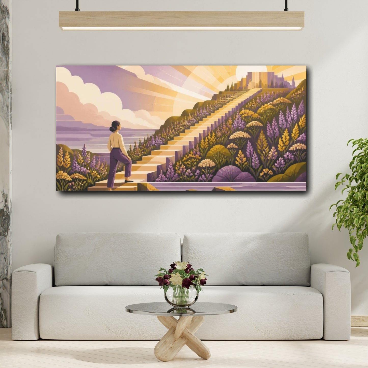 Mockup 2. Motivation Woman On Stairs shown as canvas print