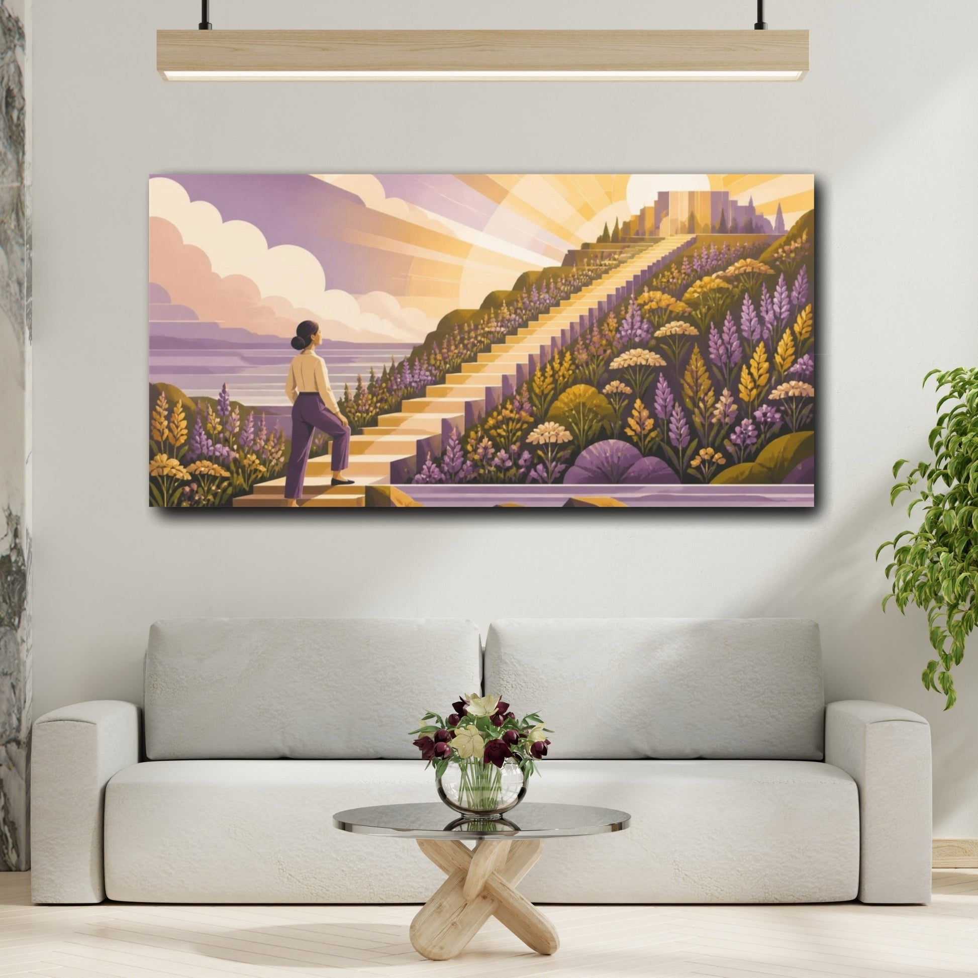 Mockup 2. Motivation Woman On Stairs shown as canvas print