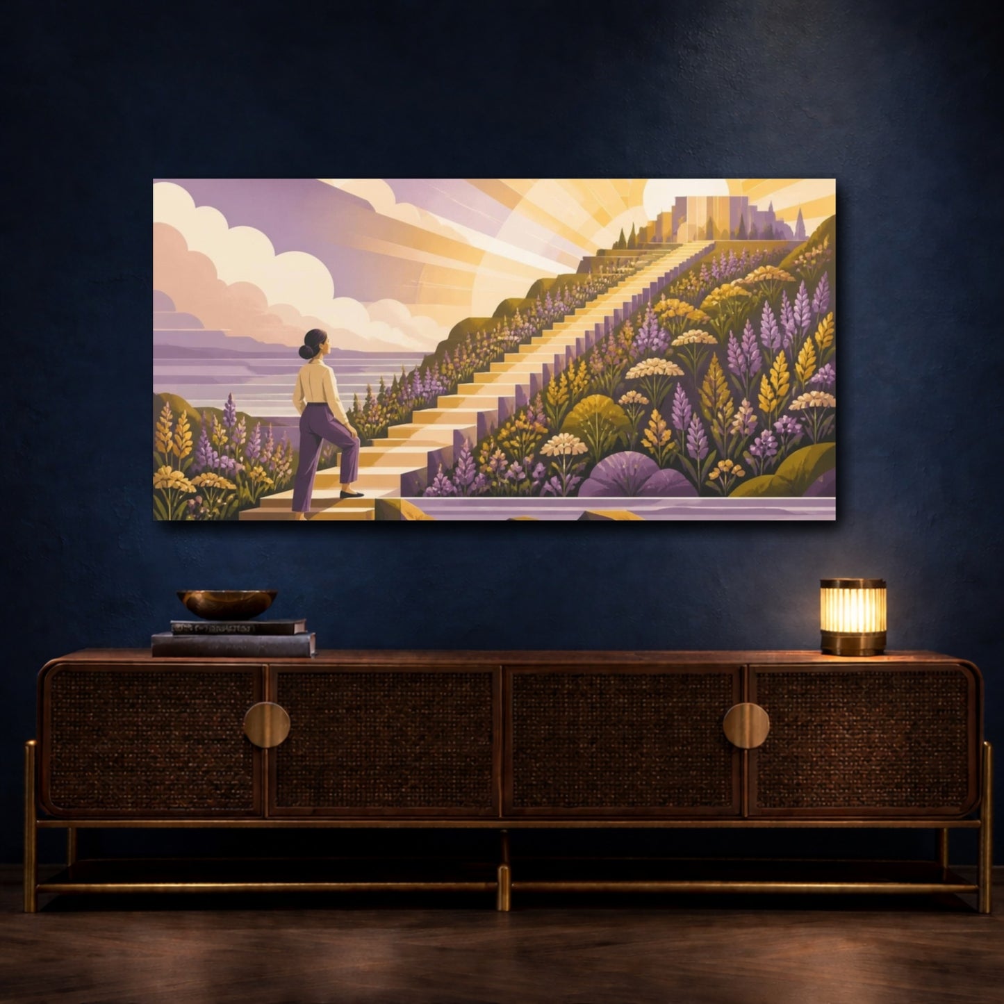 Mockup 4. Motivation Woman On Stairs shown as canvas print