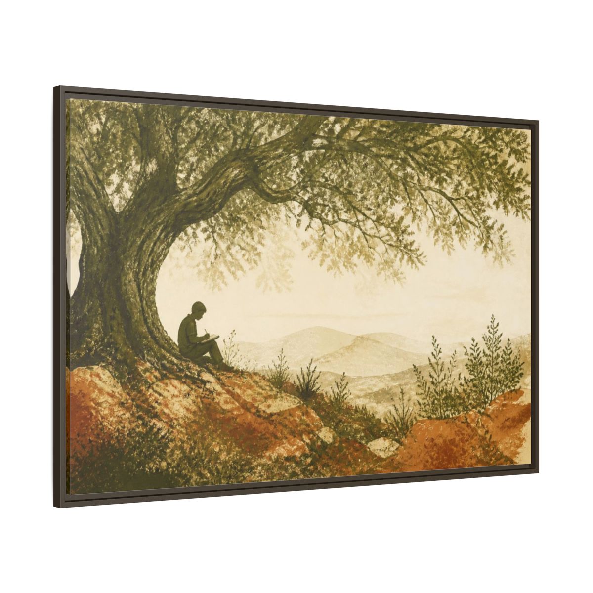 Side Mockup 8. Motivation Writer Under Tree shown as framed canvas print