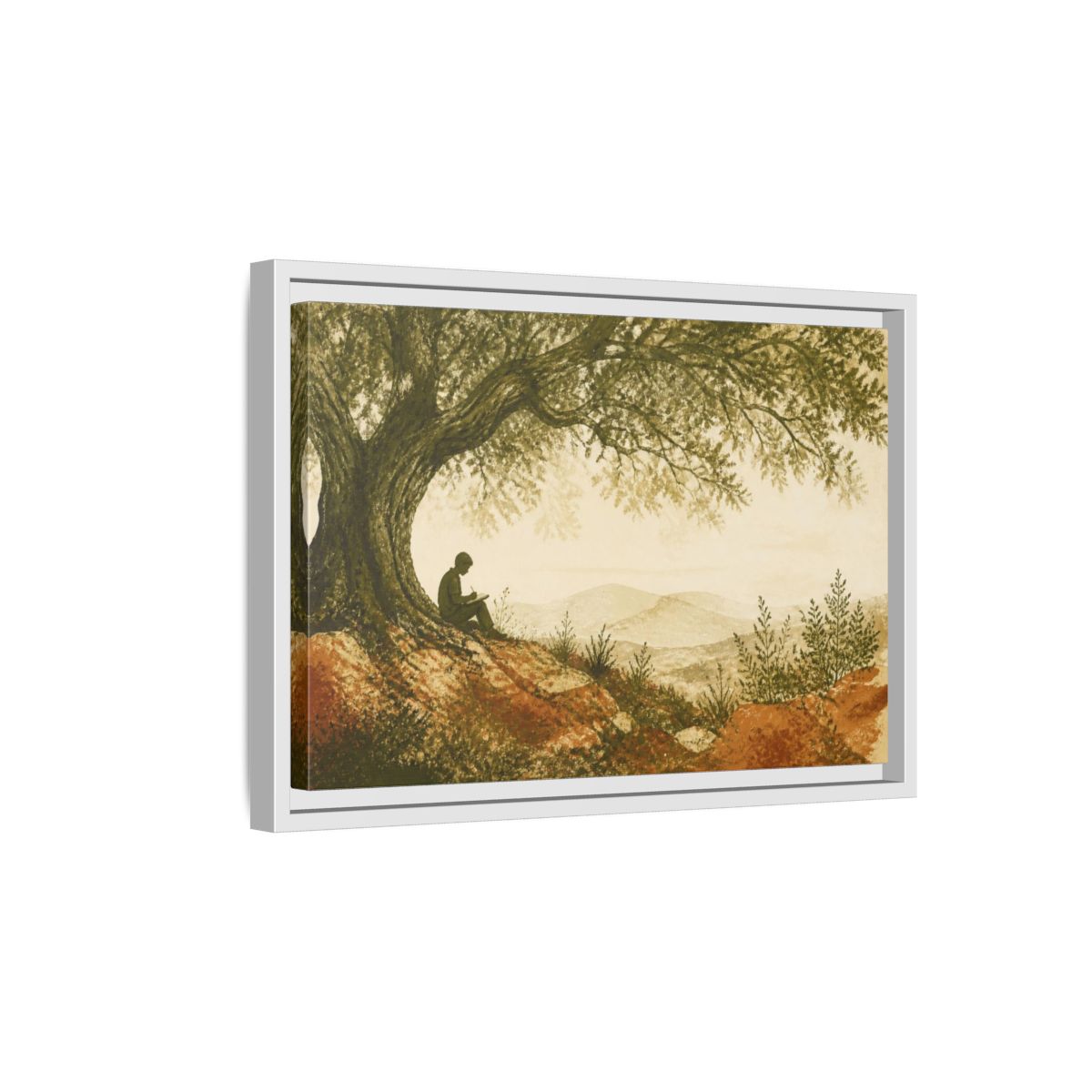 Side Mockup 4. Motivation Writer Under Tree shown as framed canvas print