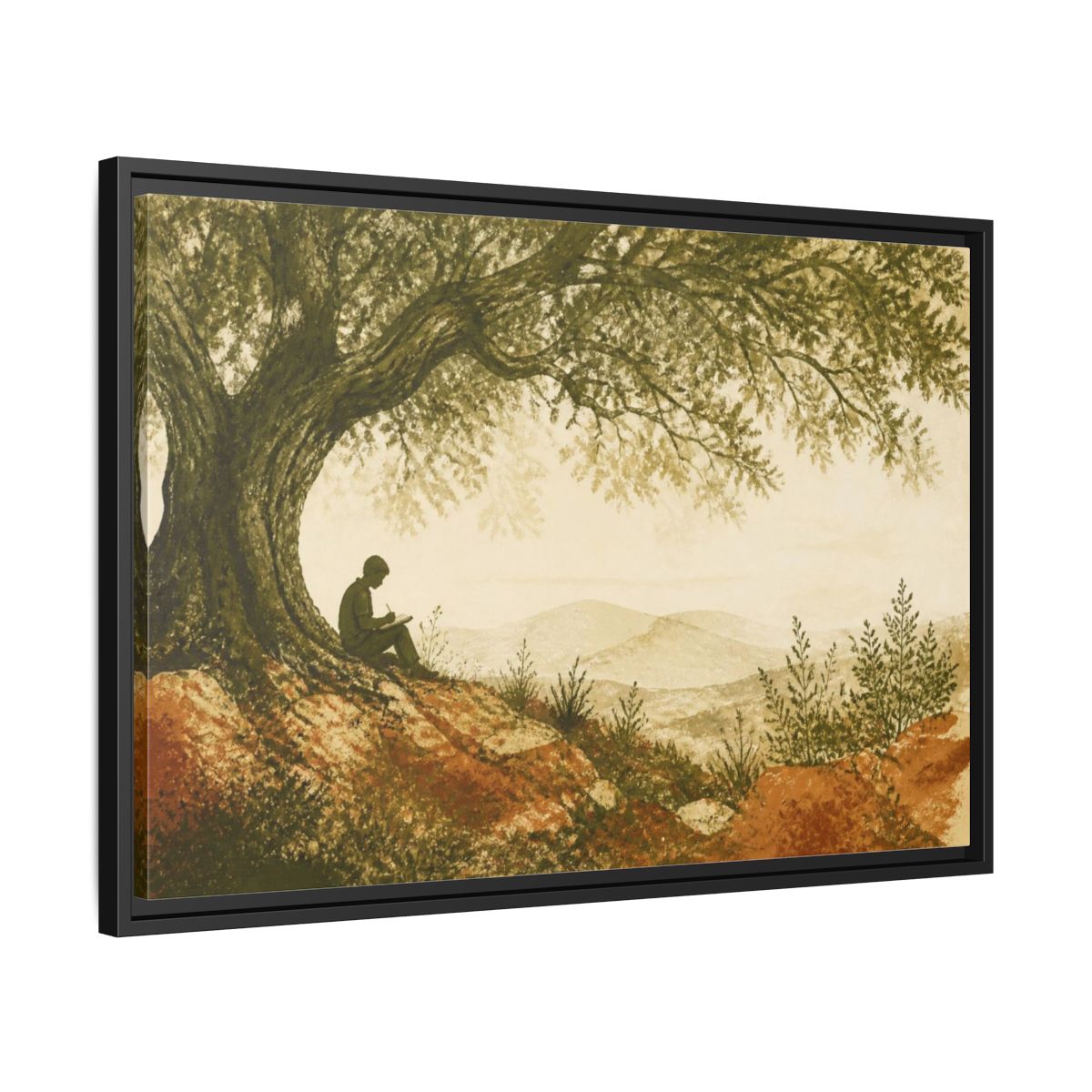 Side Mockup 14. Motivation Writer Under Tree shown as framed canvas print