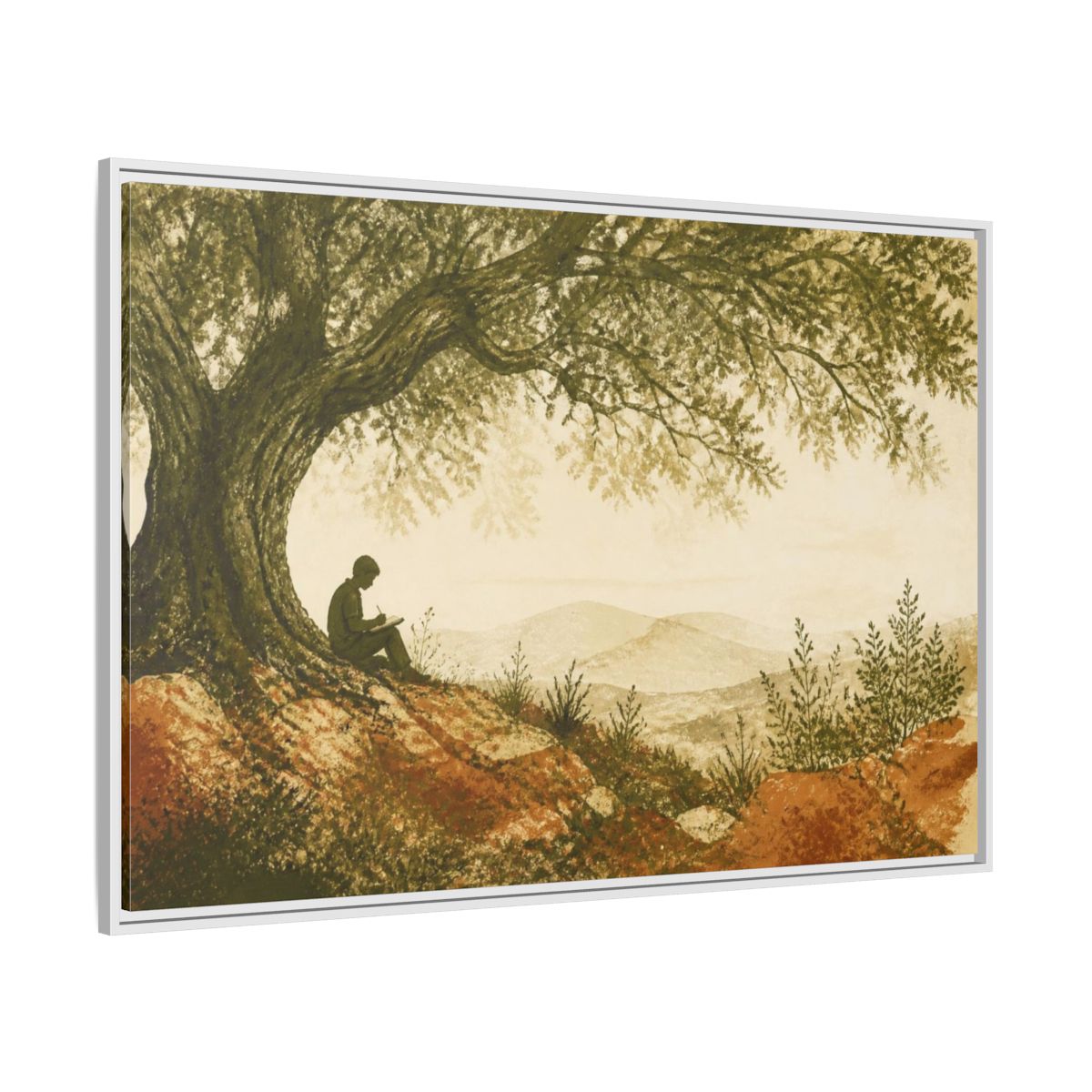 Side Mockup 7. Motivation Writer Under Tree shown as framed canvas print