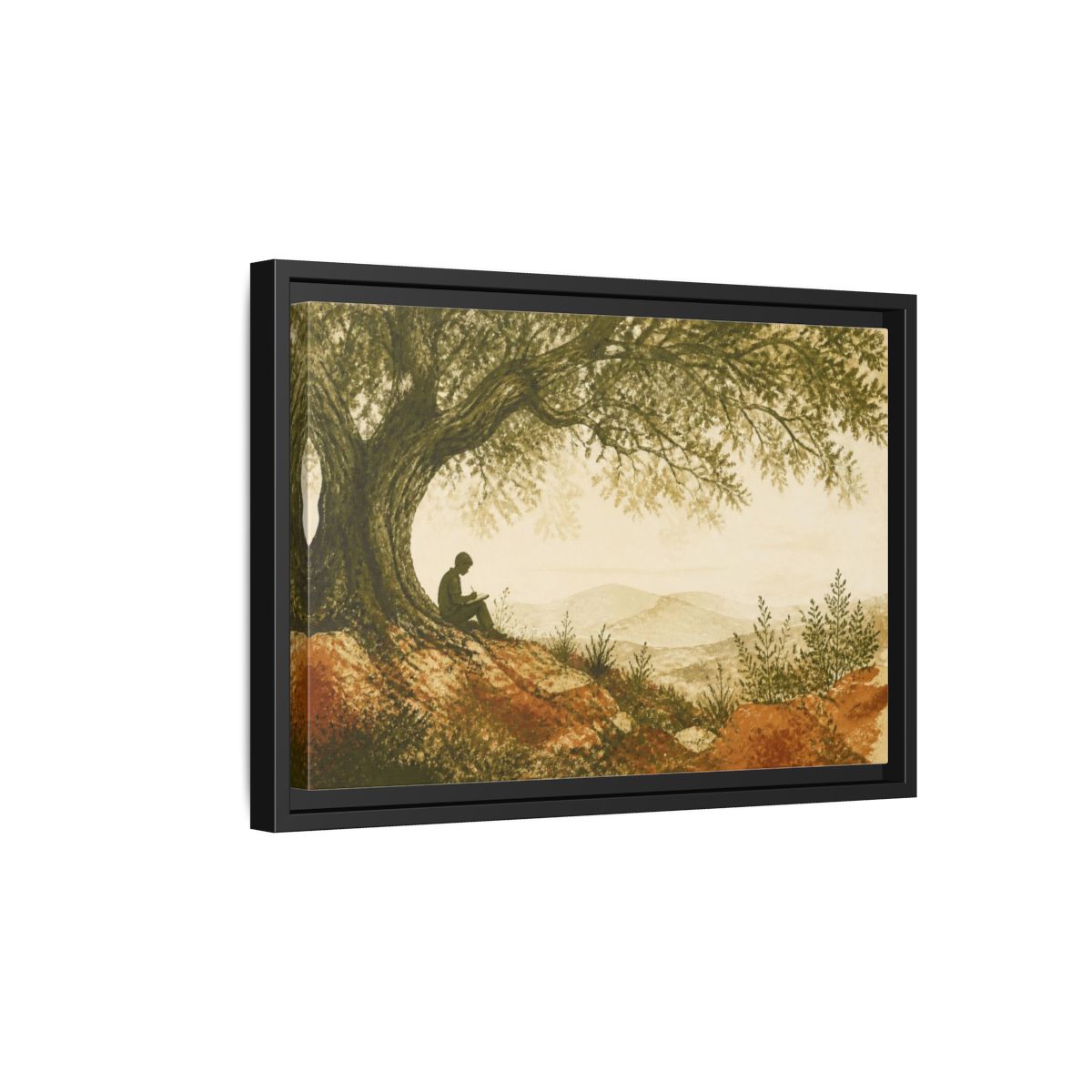 Side Mockup 6. Motivation Writer Under Tree shown as framed canvas print