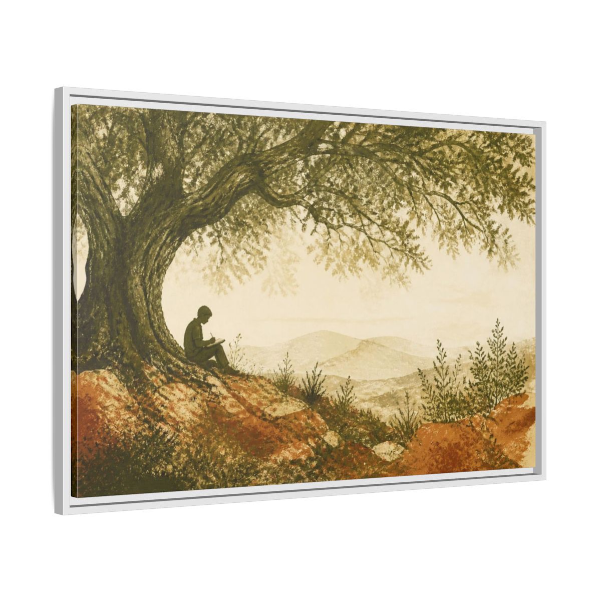 Side Mockup 9. Motivation Writer Under Tree shown as framed canvas print