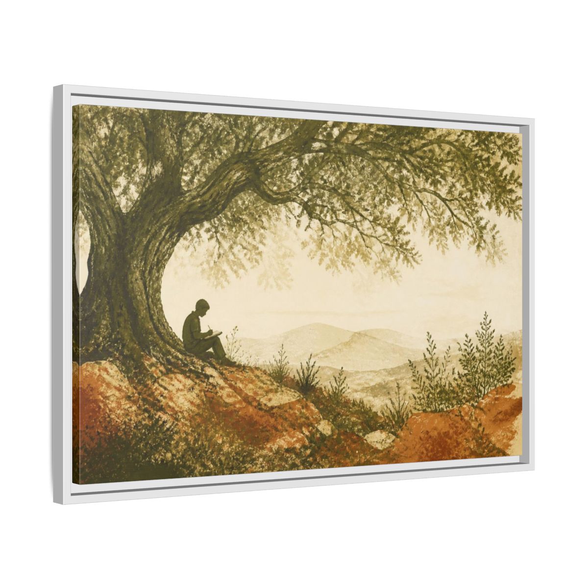 Side Mockup 10. Motivation Writer Under Tree shown as framed canvas print