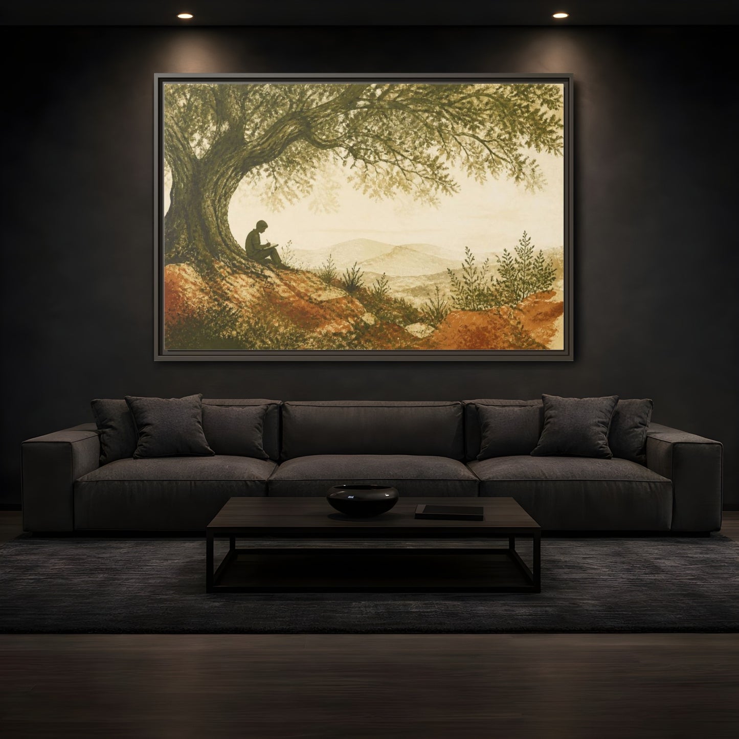 Mockup 3. Motivation Writer Under Tree shown as framed canvas print