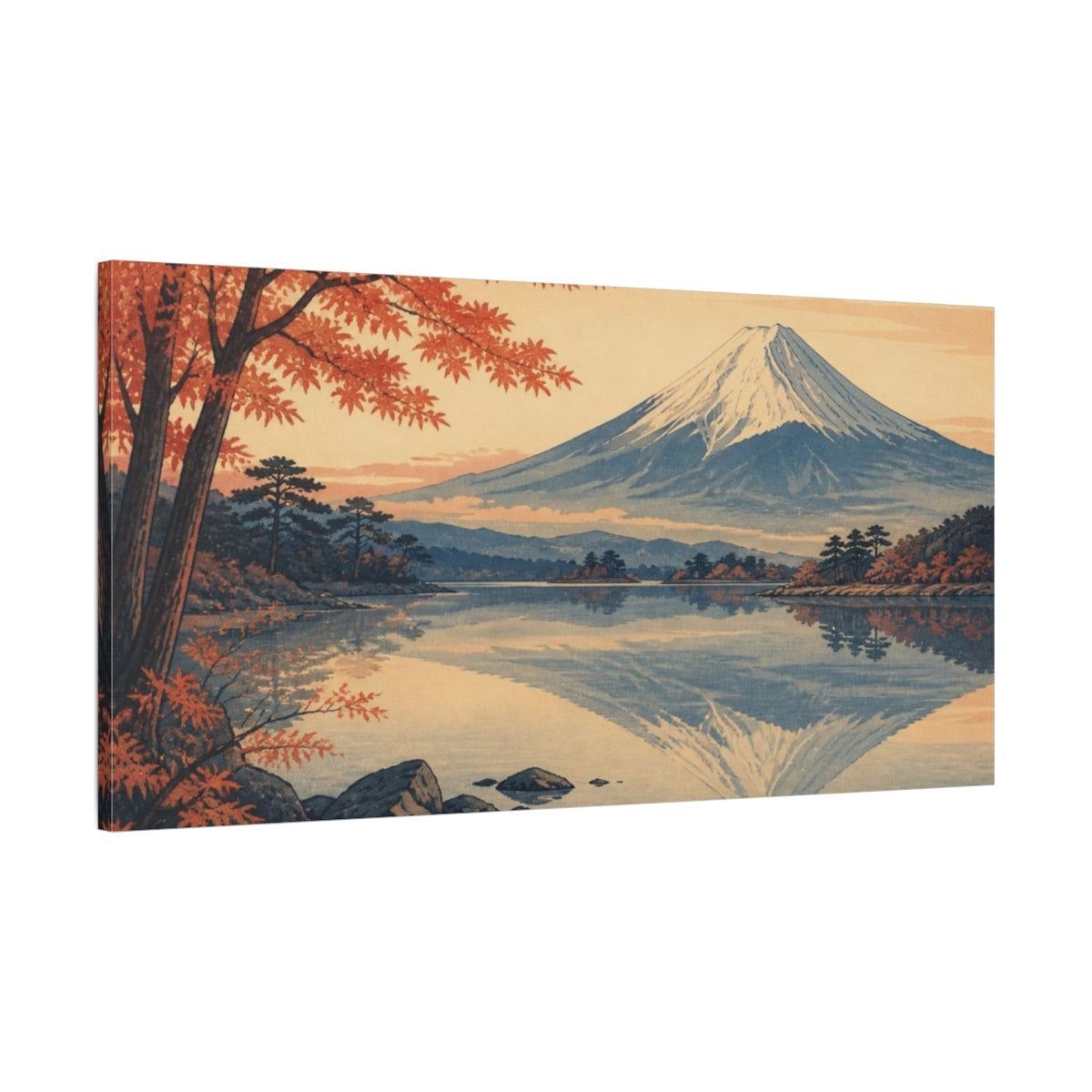 Main Mockup. Mount Fuji Autumn Reflection shown as canvas print