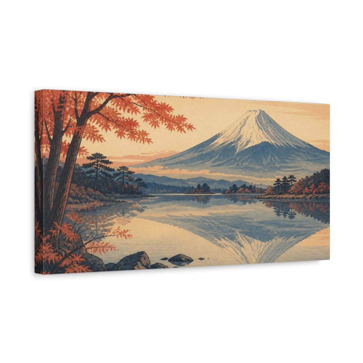 Side Mockup 3. Mount Fuji Autumn Reflection shown as canvas print