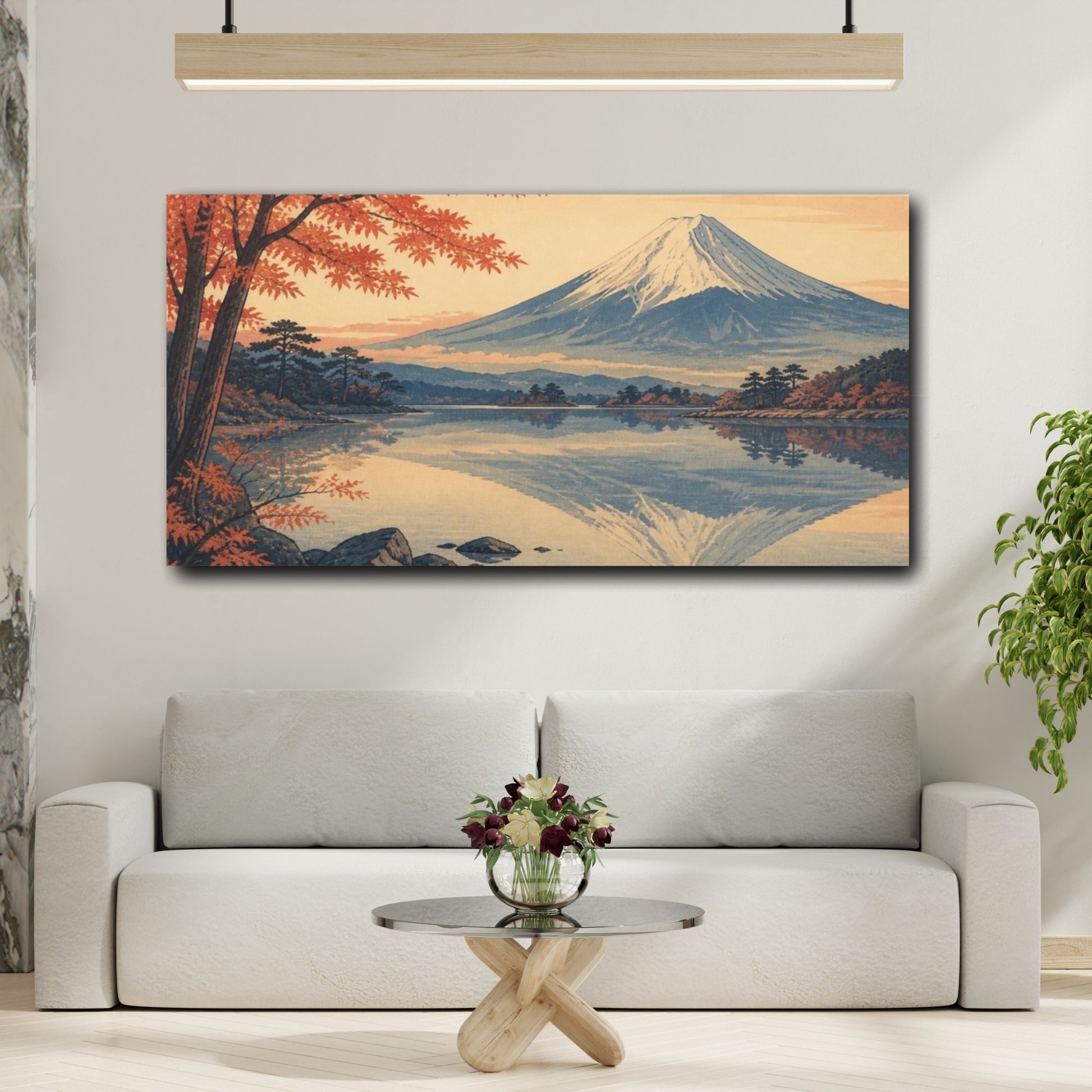 Mockup 2. Mount Fuji Autumn Reflection shown as canvas print