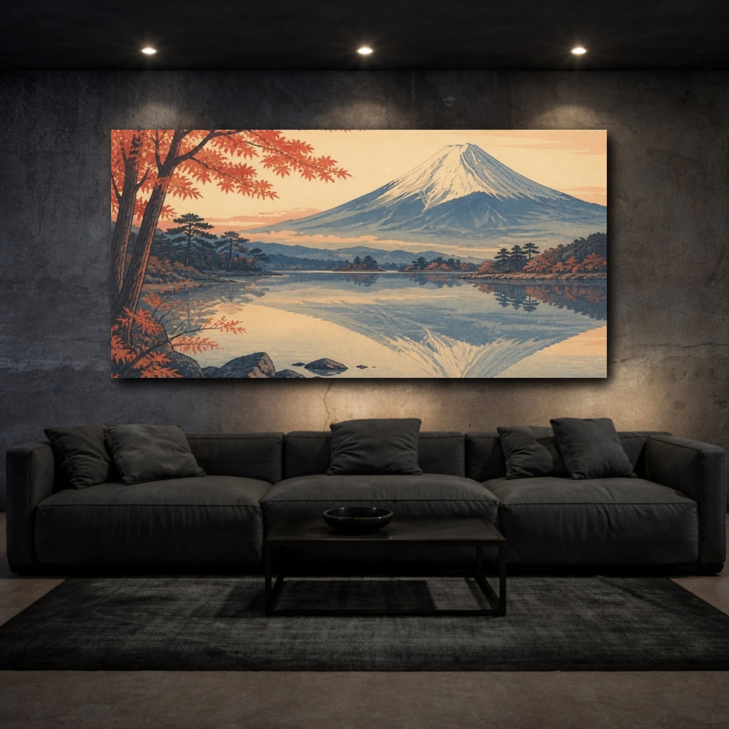 Mockup 3. Mount Fuji Autumn Reflection shown as canvas print