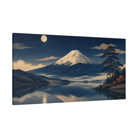 Mount Fuji Nature Moonlit Mountain Canvas Print Wall Art – woodblock Living Room, Above Fireplace - YesArtYes