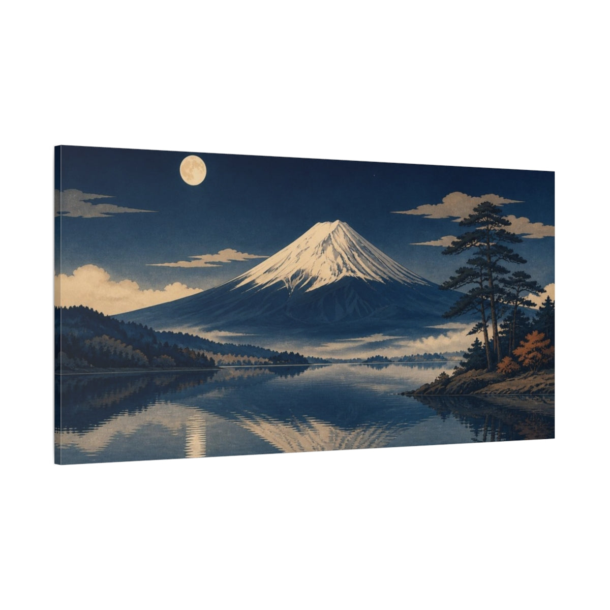 Side Mockup 2. Mount Fuji Nature Moonlit Mountain shown as canvas print