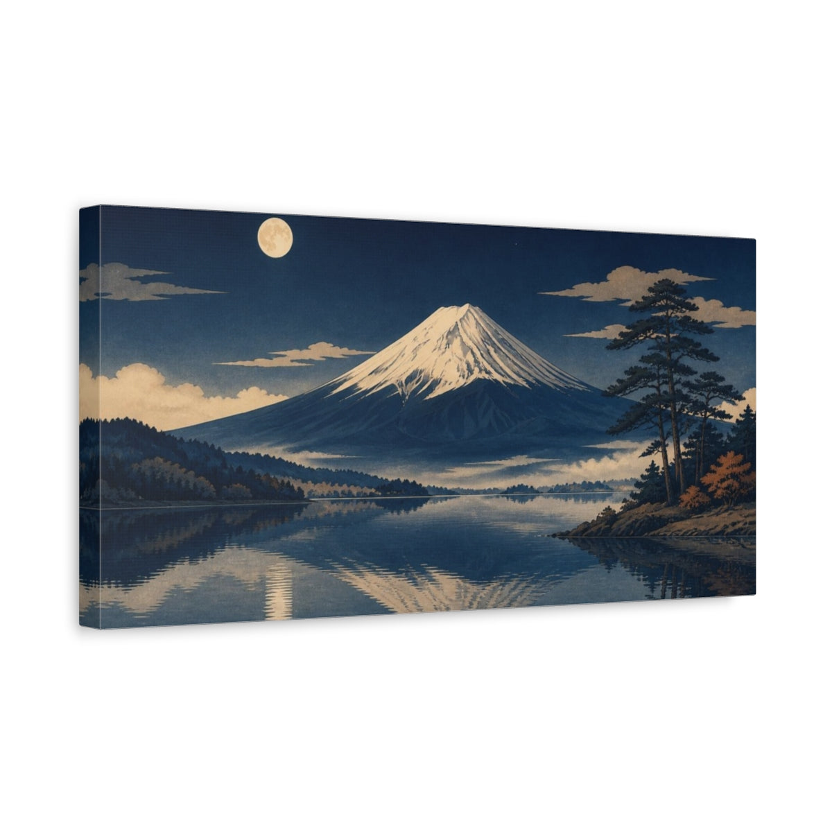 Side Mockup 3. Mount Fuji Nature Moonlit Mountain shown as canvas print