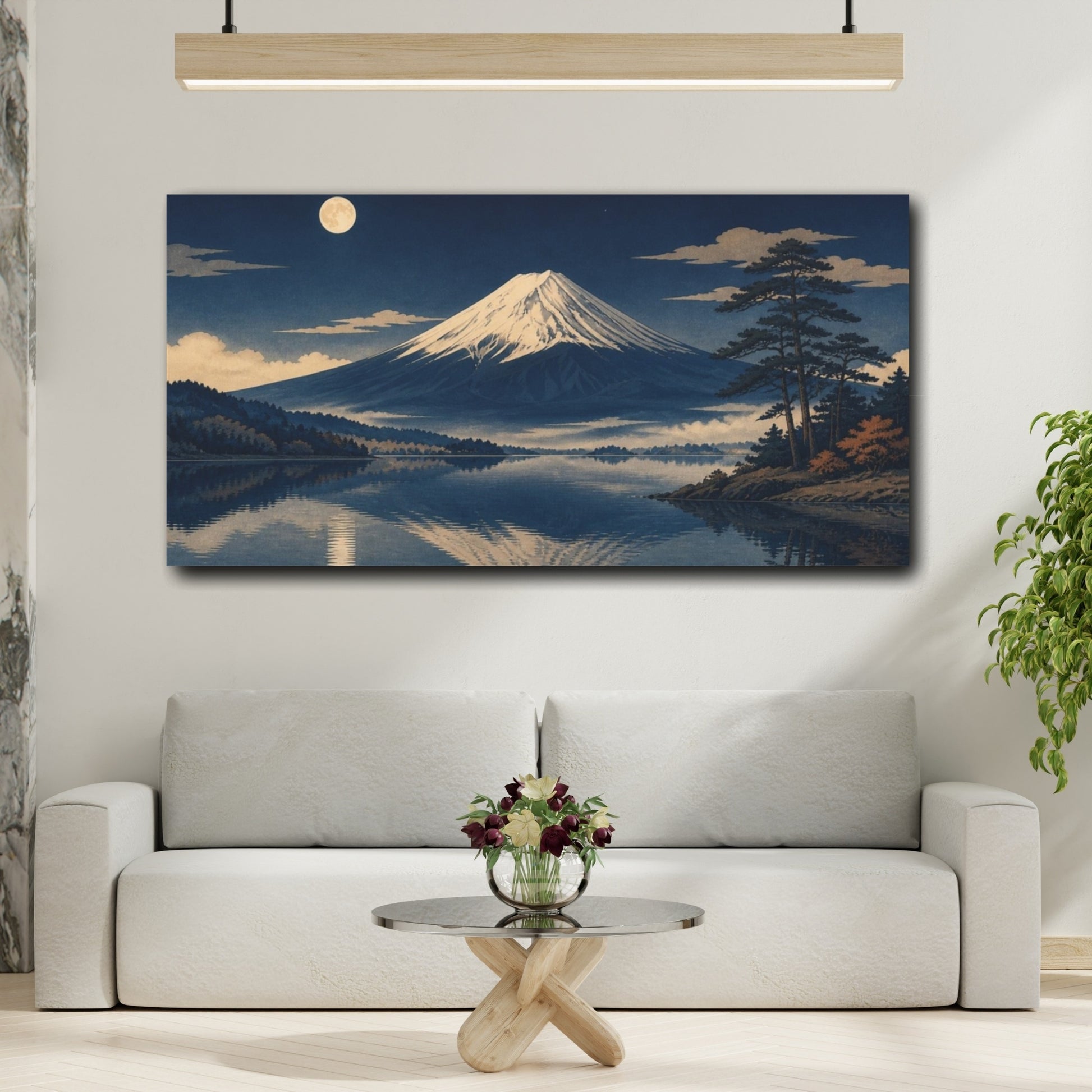 Mockup 2. Mount Fuji Nature Moonlit Mountain shown as canvas print