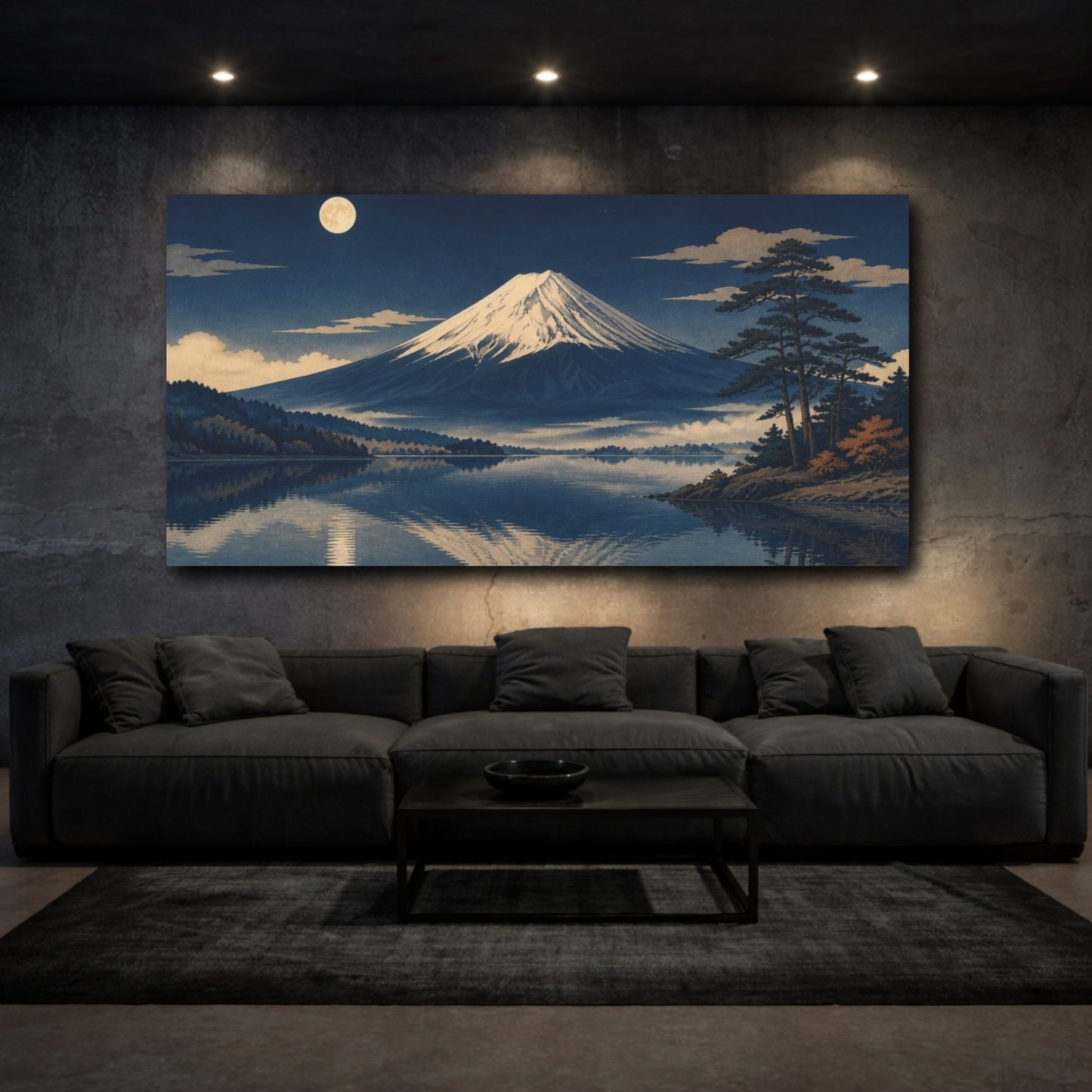 Mockup 3. Mount Fuji Nature Moonlit Mountain shown as canvas print