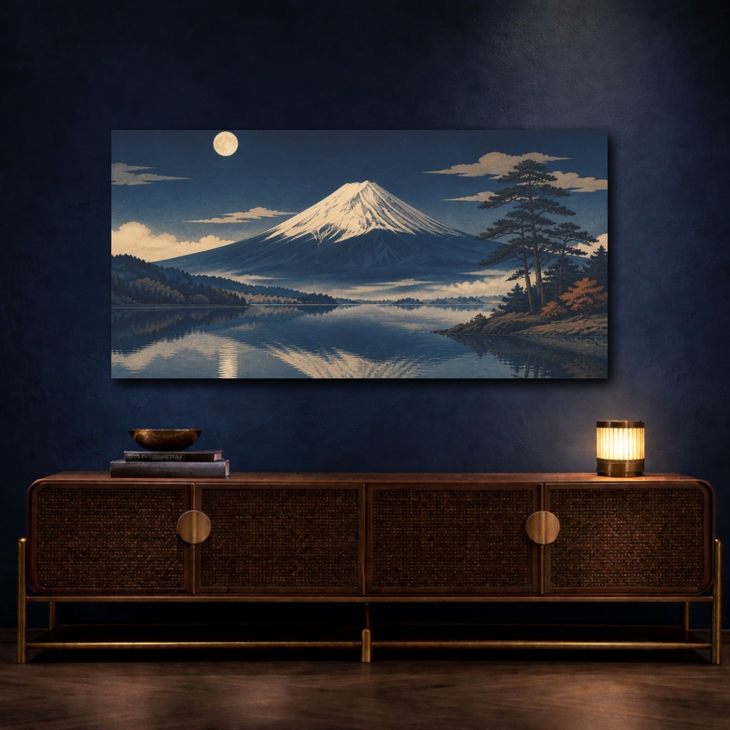 Mockup 4. Mount Fuji Nature Moonlit Mountain shown as canvas print
