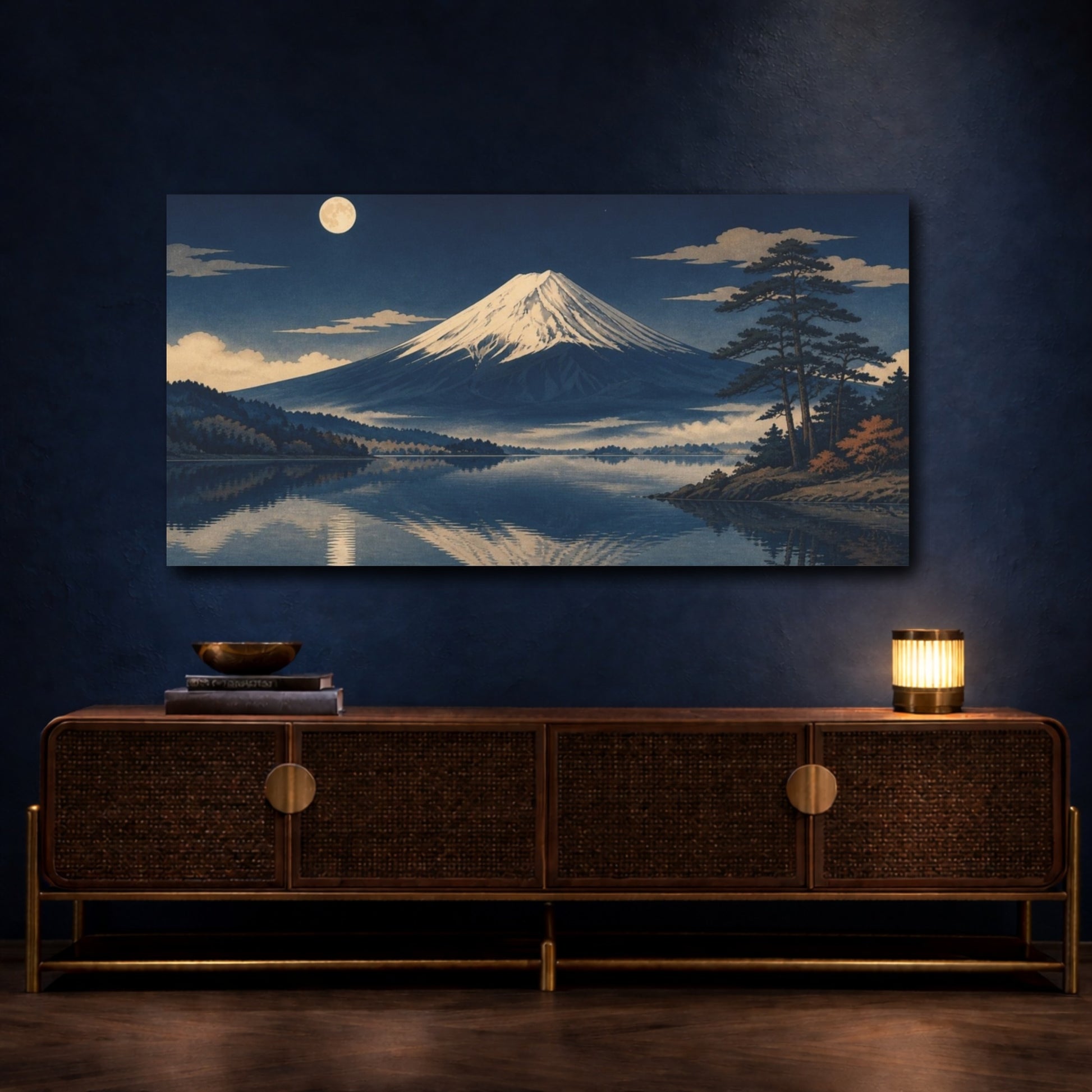 Mockup 4. Mount Fuji Nature Moonlit Mountain shown as canvas print