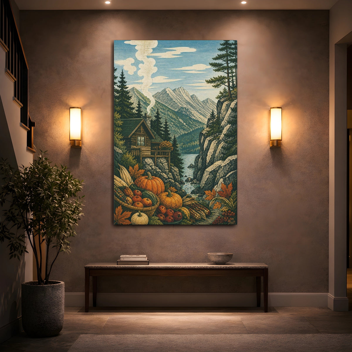 Mockup 2. Mountain Cabin Harvest shown as canvas print