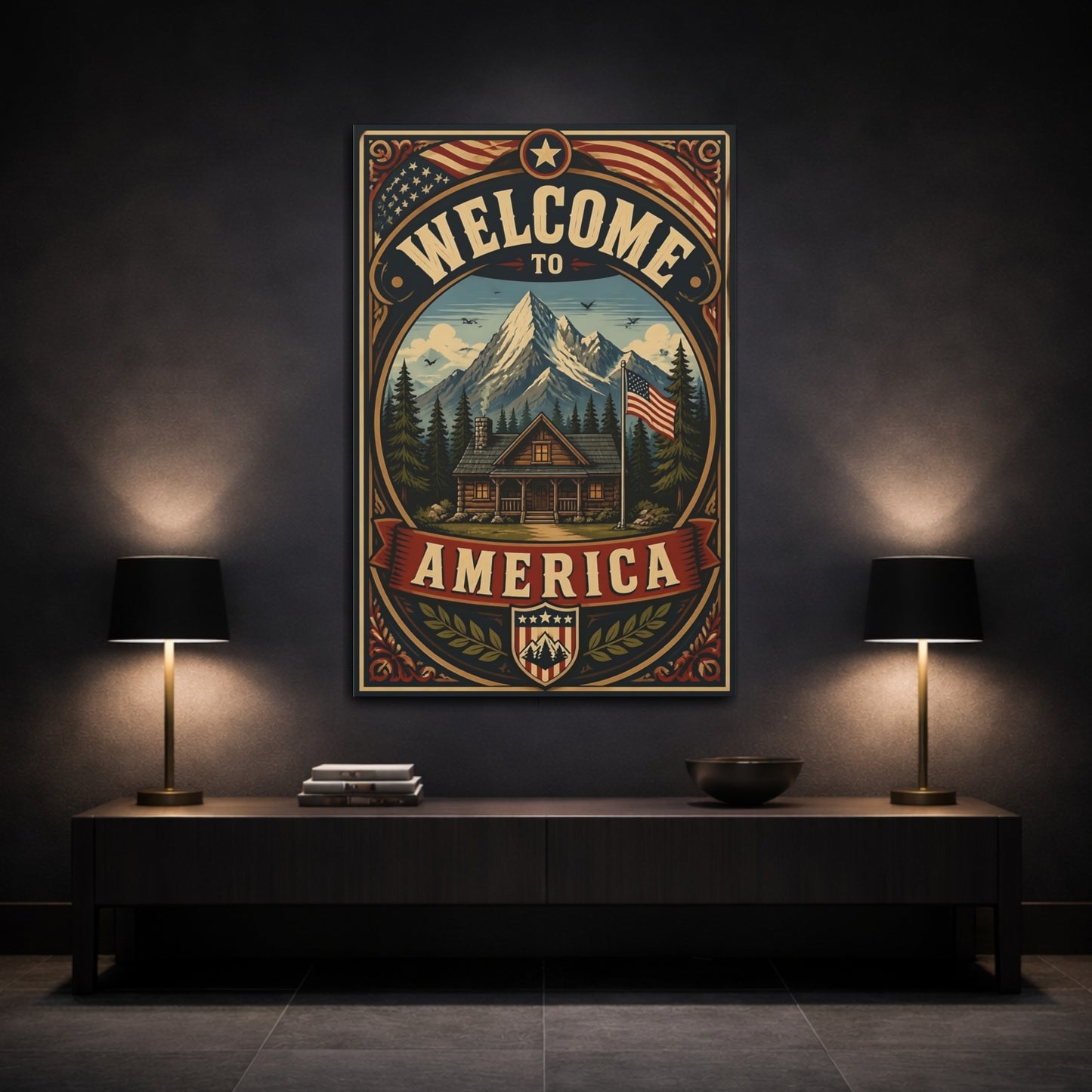 Mockup 3. Mountain Cabin Welcome Sign shown as canvas print