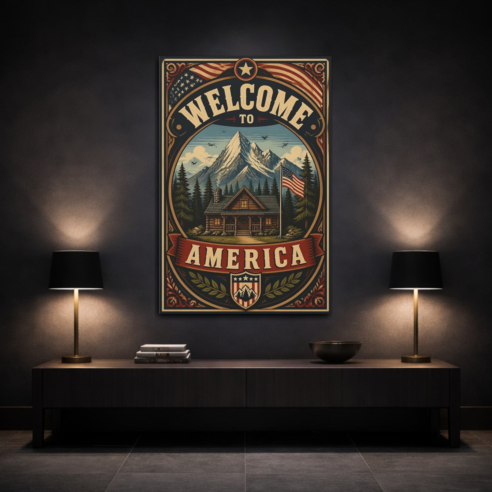 Mockup 3. Mountain Cabin Welcome Sign shown as canvas print