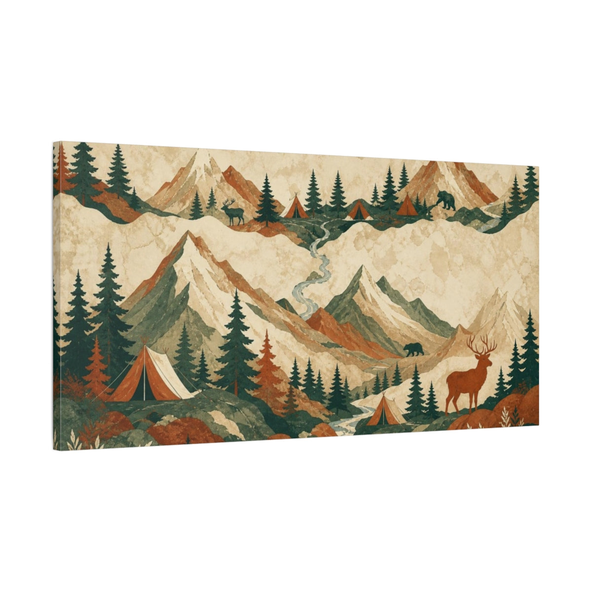 Main Mockup. Mountain Camp Landscape shown as canvas print