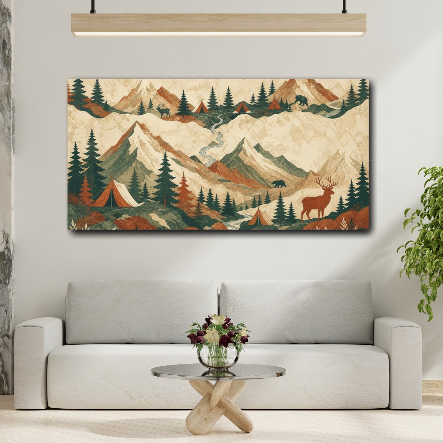 Mockup 2. Mountain Camp Landscape shown as canvas print