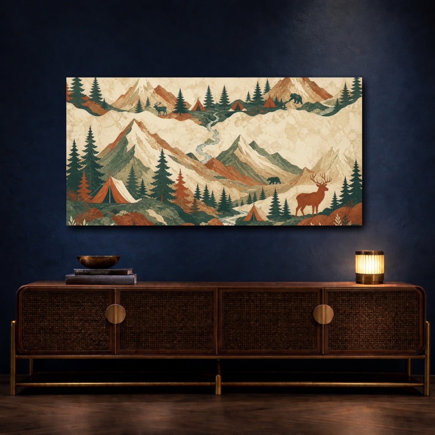Mockup 4. Mountain Camp Landscape shown as canvas print