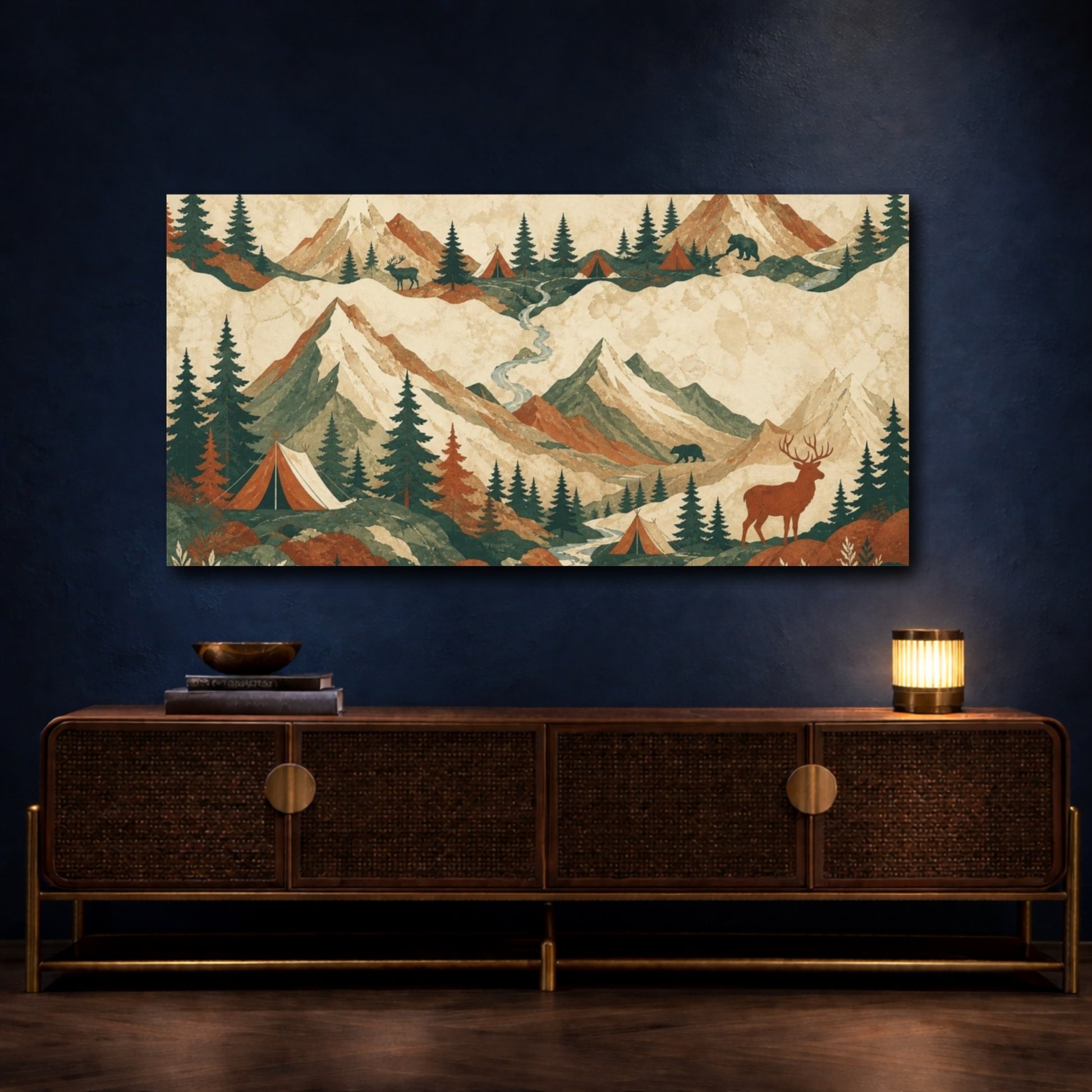 Mockup 4. Mountain Camp Landscape shown as canvas print