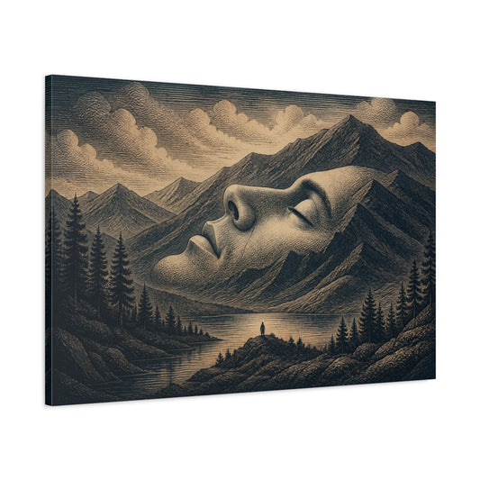 Main Mockup. Mountain Face Illusion shown as canvas print