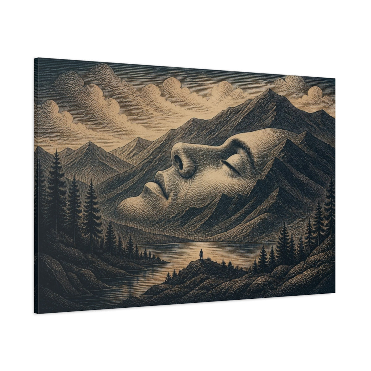 Side Mockup 1. Mountain Face Illusion shown as canvas print