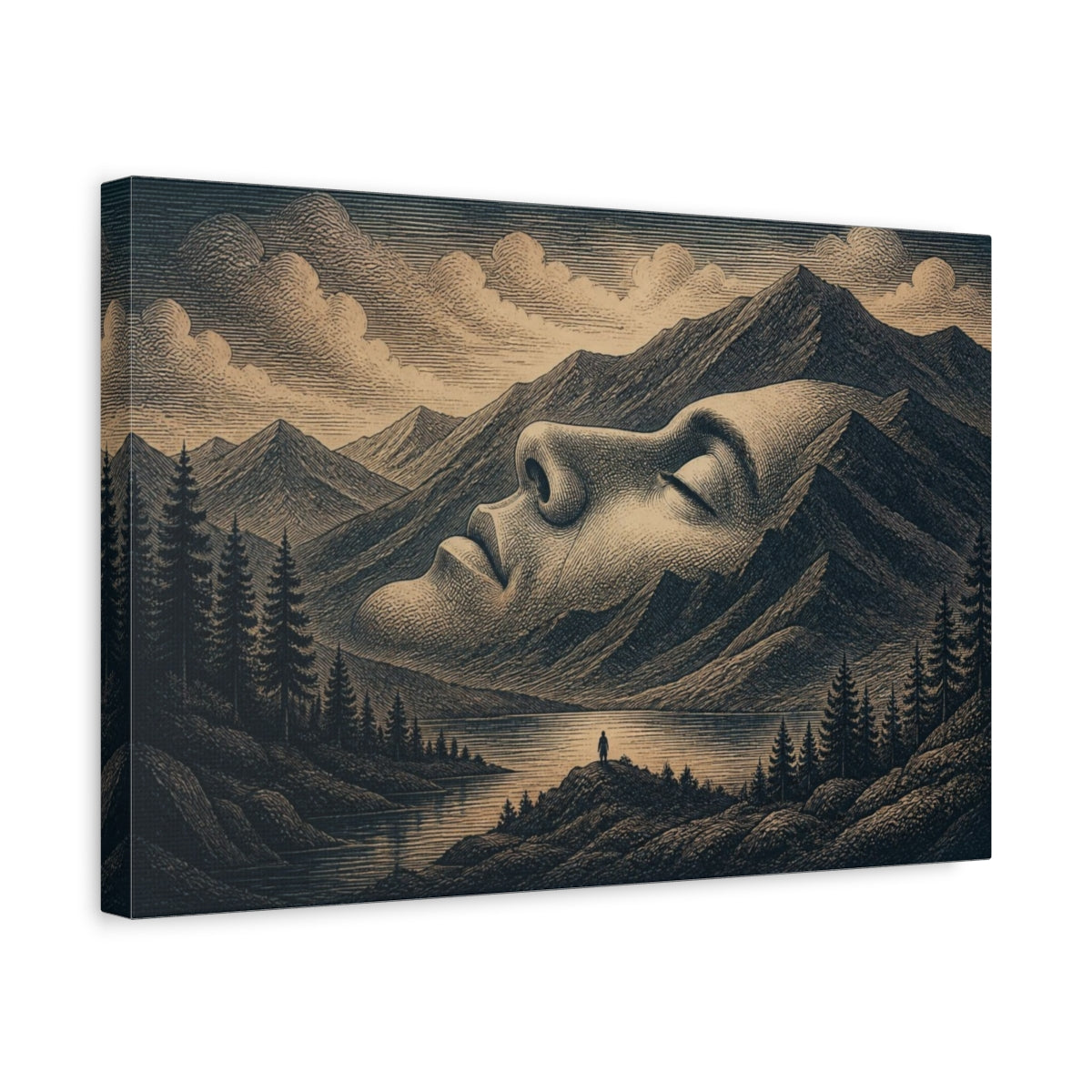 Side Mockup 4. Mountain Face Illusion shown as canvas print