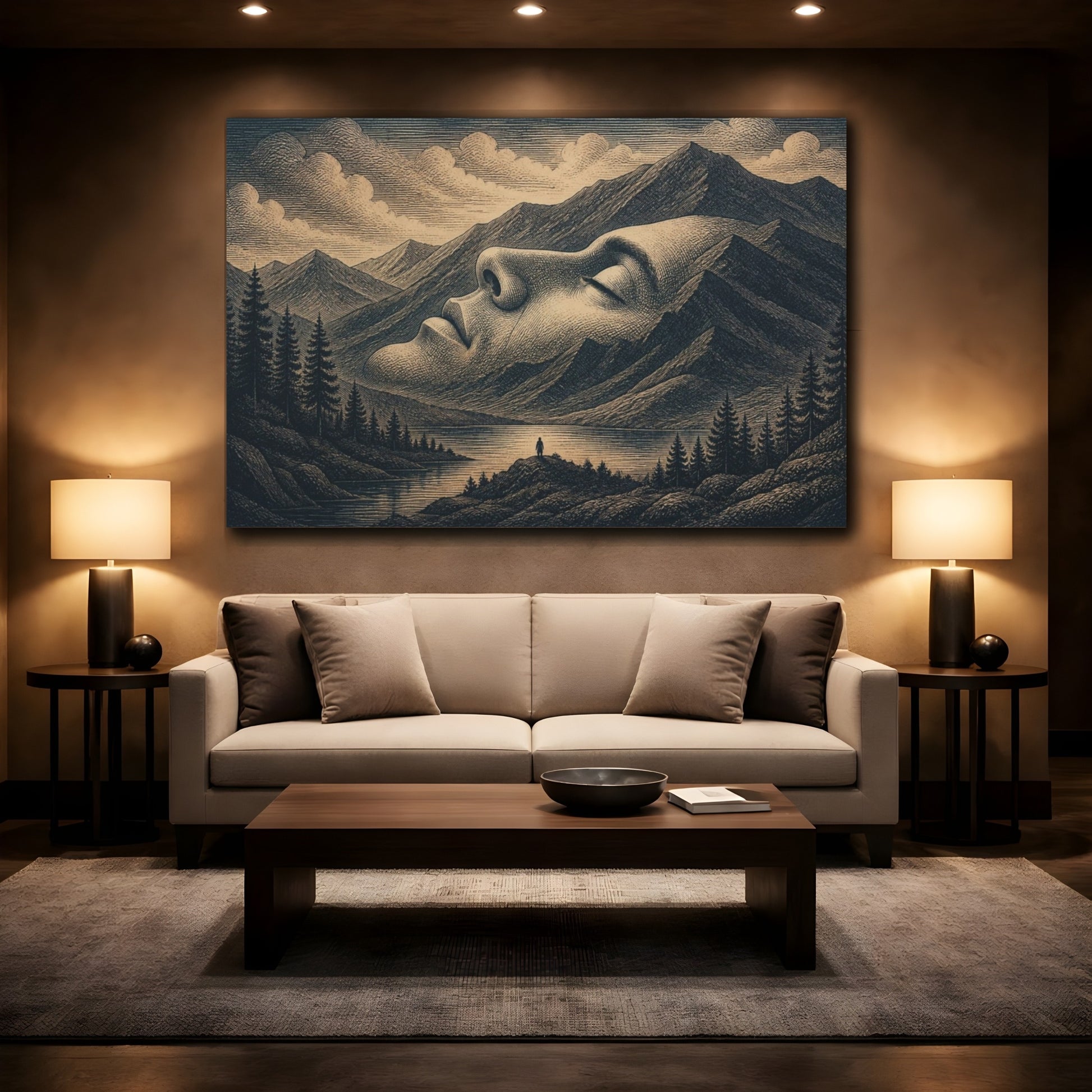 Mockup 2. Mountain Face Illusion shown as canvas print