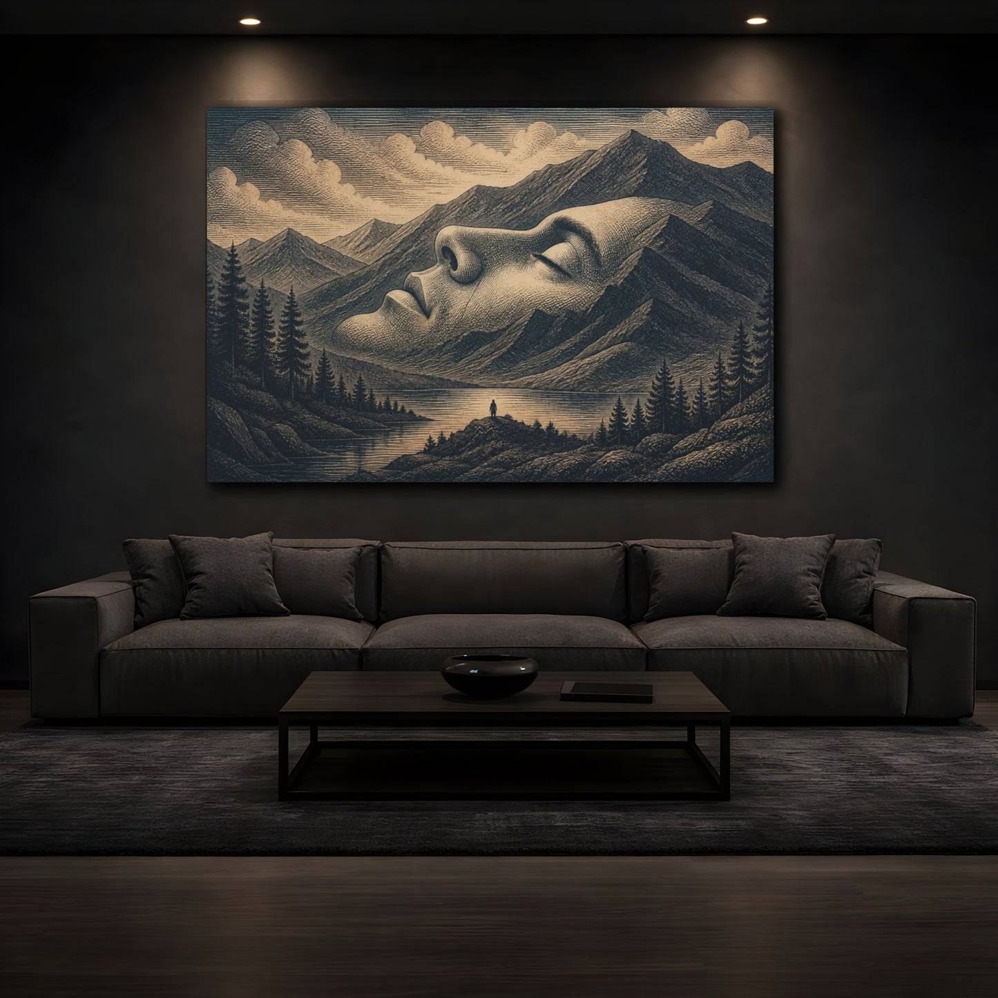 Mockup 3. Mountain Face Illusion shown as canvas print